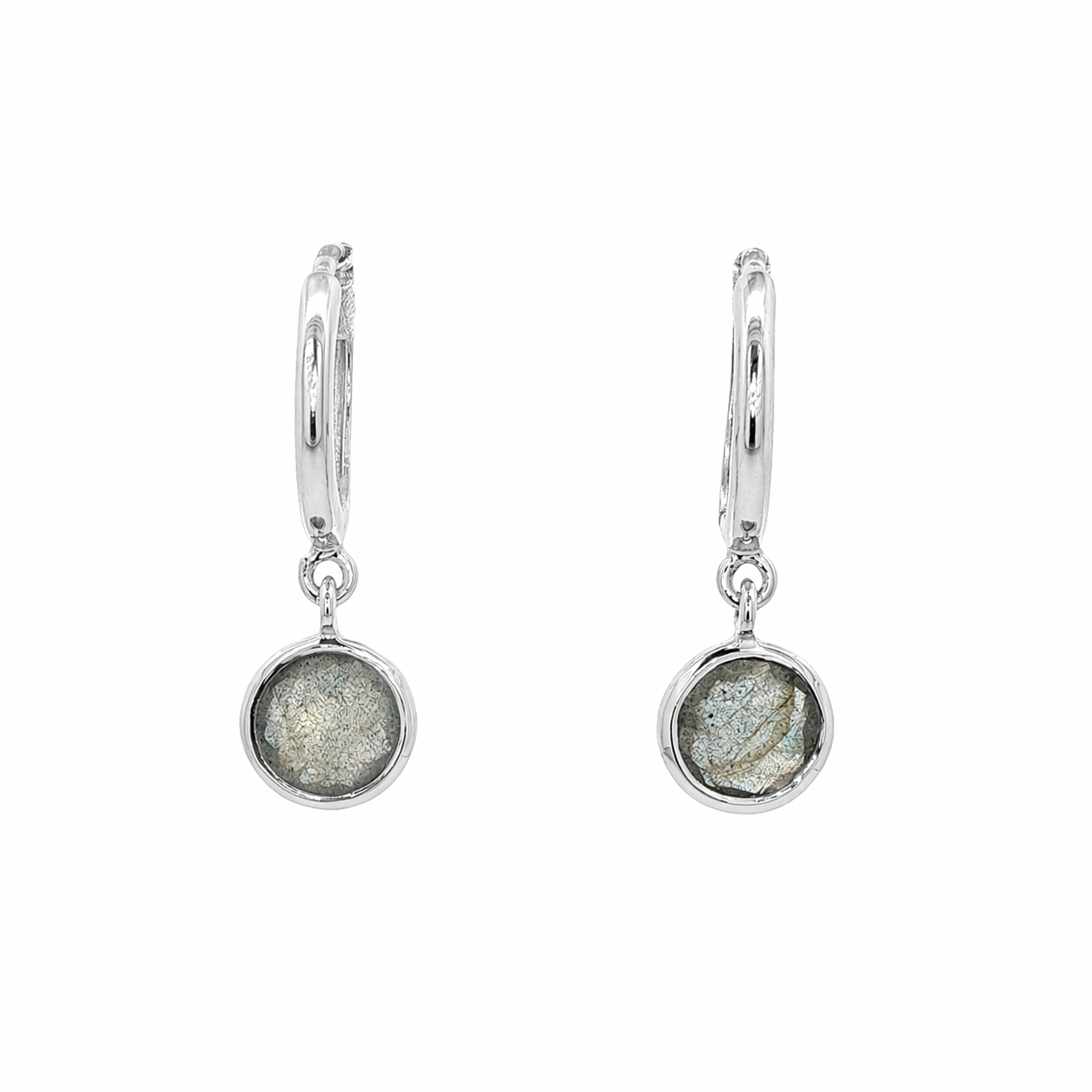 Aretes Huggies de Plata 925 con Labradorita