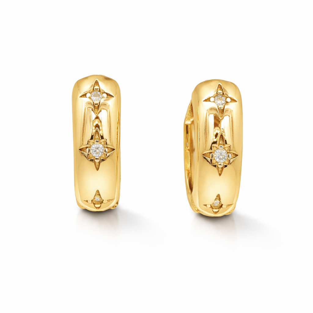 925YG TRIPLE STAR CZ 4MM HUGGIES