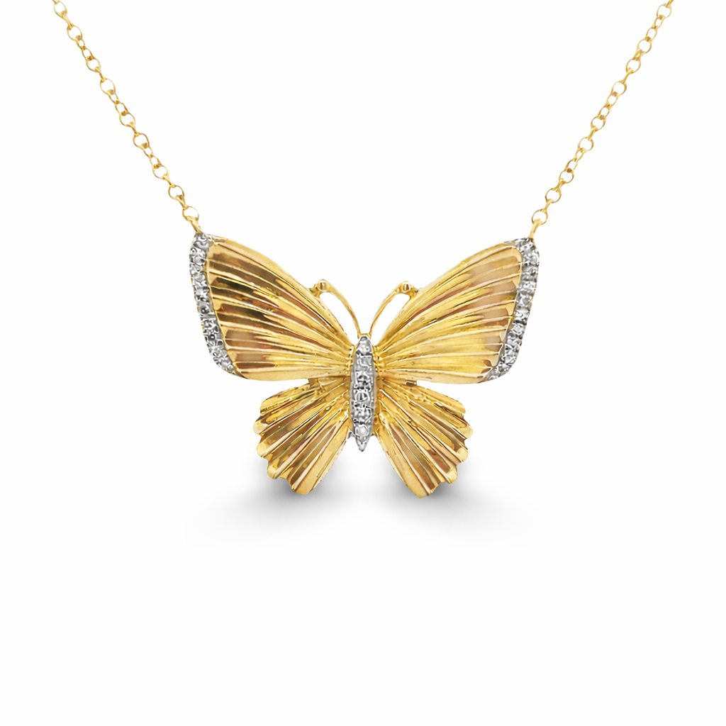 Collar Mariposa de Diamantes en Oro Amarillo 14K