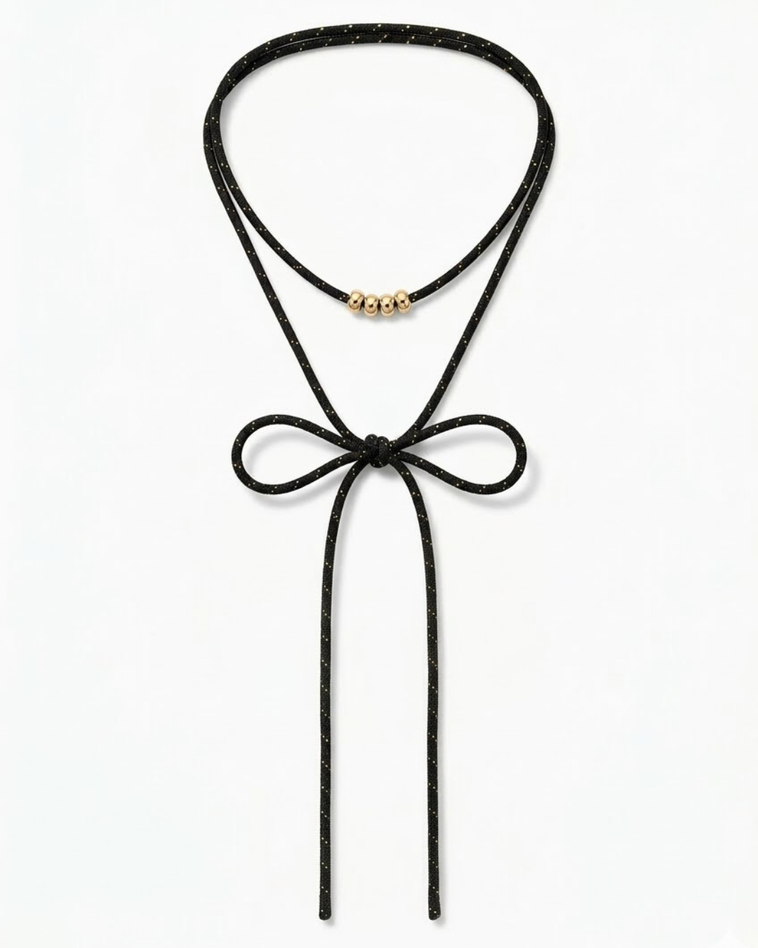 Collar de Tela Negra con Cuentas en Plata 925