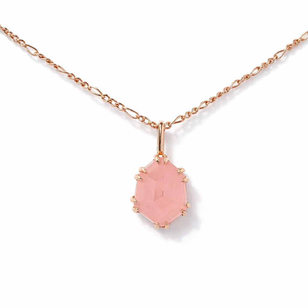 Collar Hexagonal de Cuarzo Rosa en Oro Rosa
