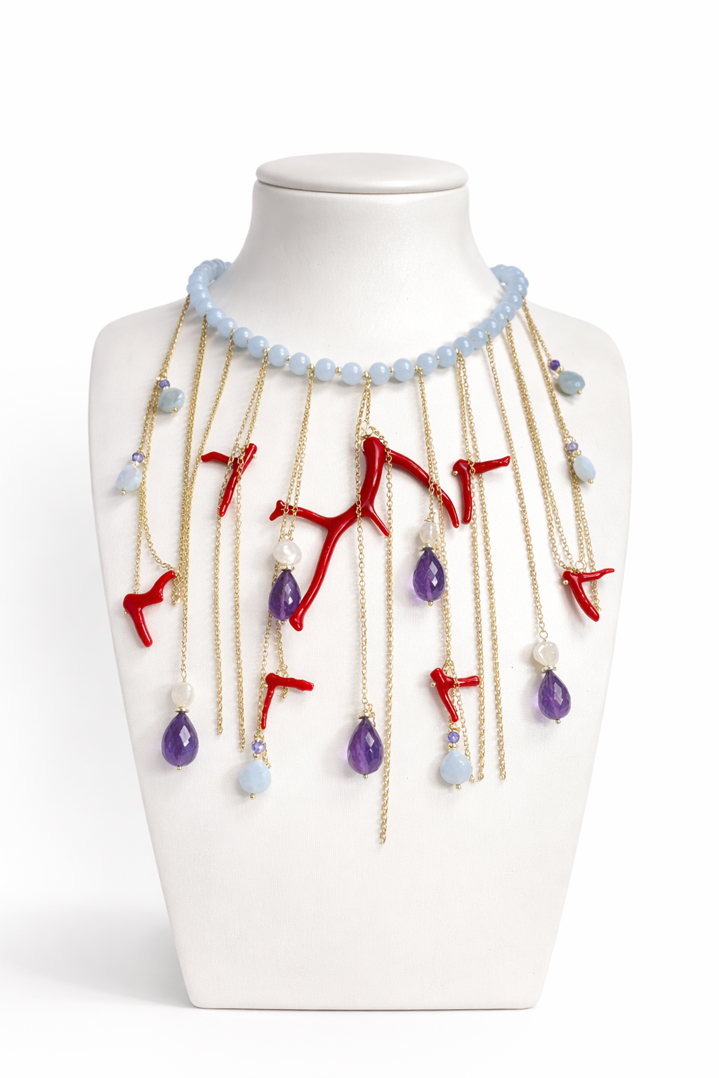 925YG AMETISTA CALLO PERLE NECKLACE