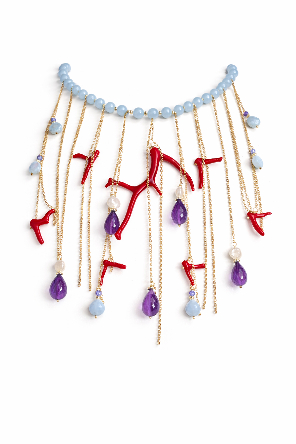 925YG AMETISTA CALLO PERLE NECKLACE