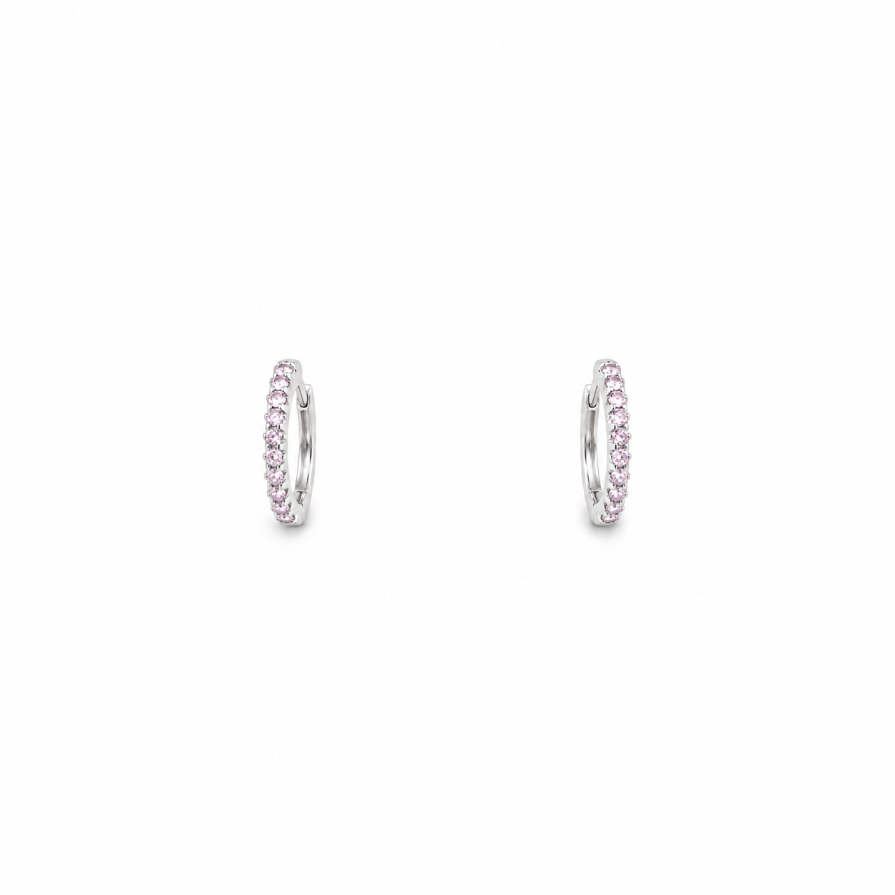 Aretes Huggies con Circonias Rosadas en Plata 925
