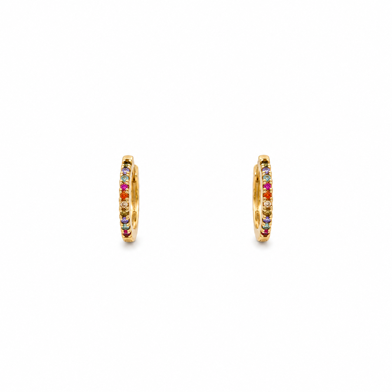 Aretes Huggies Multicolor en Plata 925 Bañada en Oro