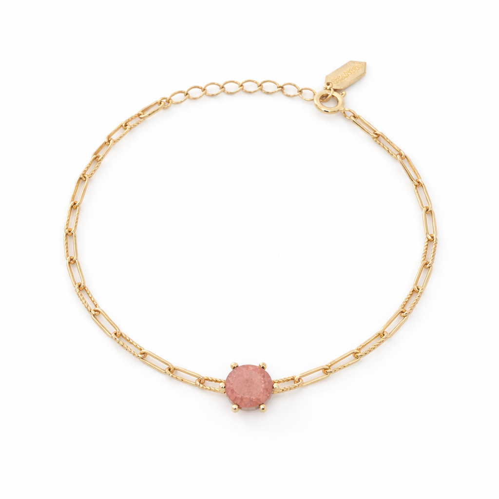 Pulsera de Eslabones con Cuarzo Rosa en Plata 925