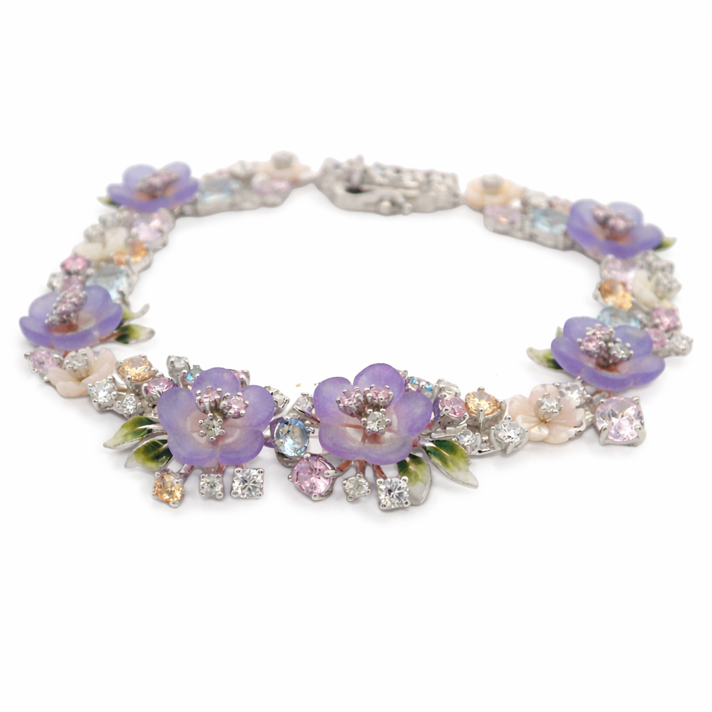 Pulsera Floral en Plata 925 con Piedras Mixtas