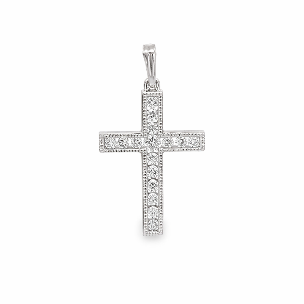 D0.28CT 14KW SMALL CROSS PENDANT