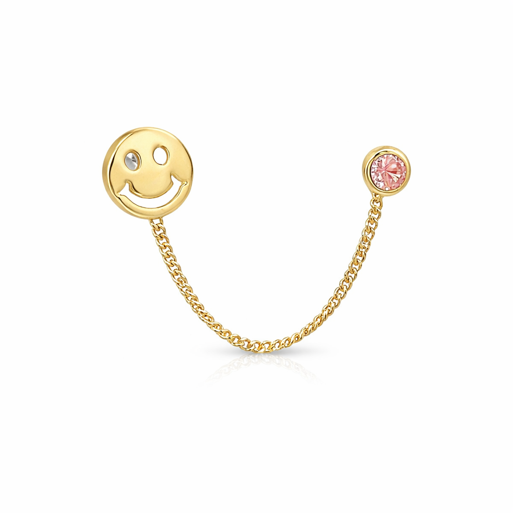 Arete Cadena Smiley en Oro Amarillo 14K