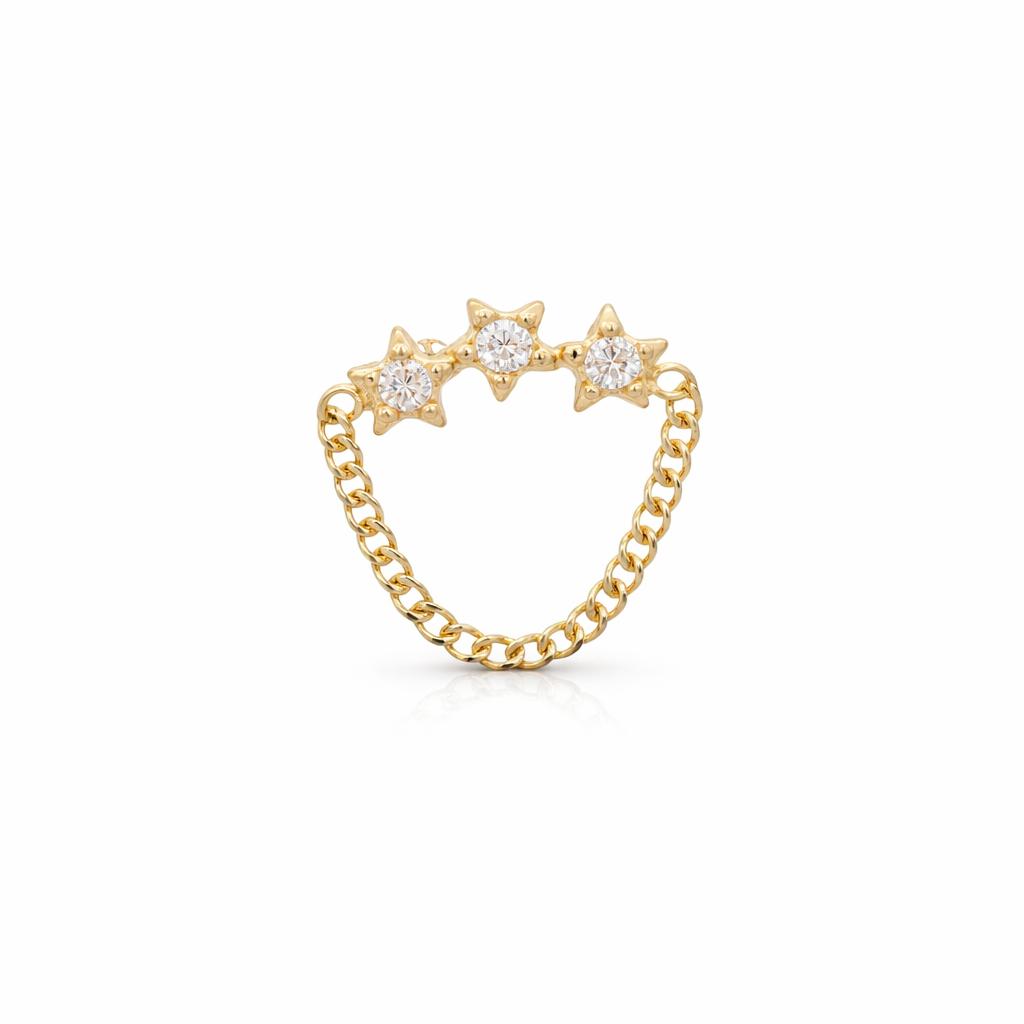 Piercing de Cadena y Tres Estrellas en Oro 14K