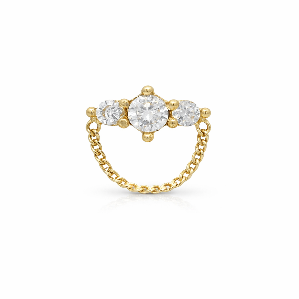 Piercing de Cadena en Oro Amarillo 14K con Tres Piedras