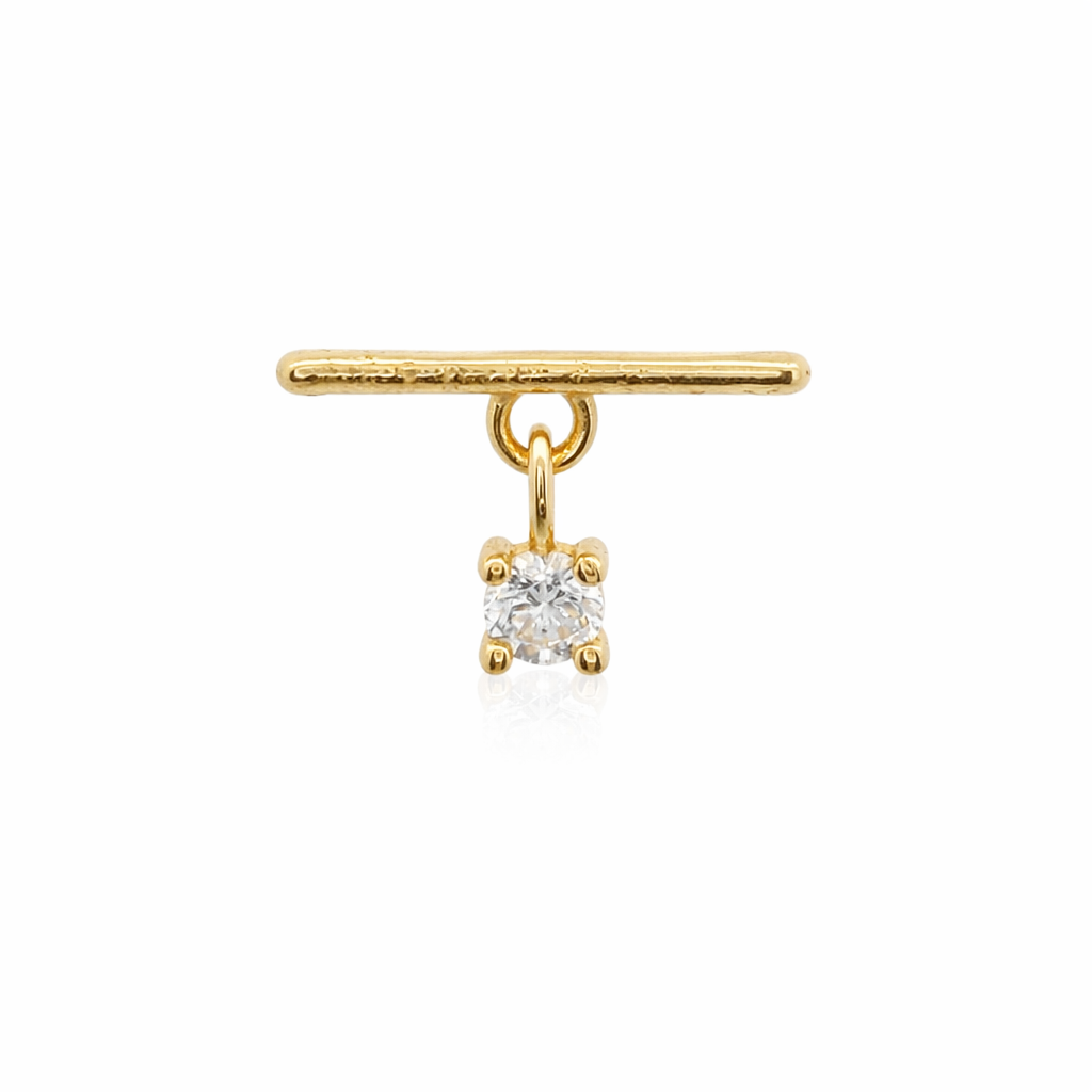 Piercing Barra en Oro Amarillo 14K con Cristal