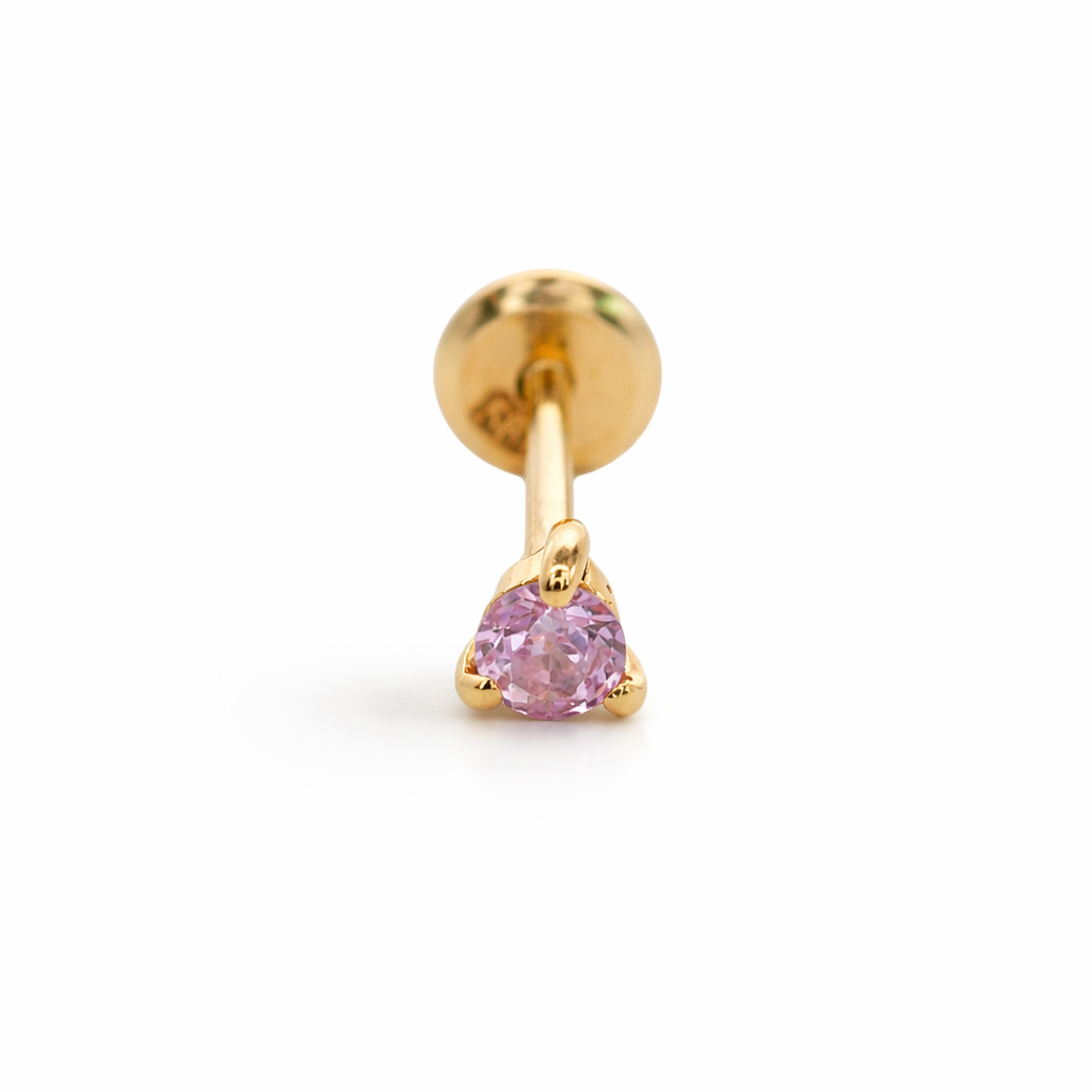 14KY PIERCING ZAFIRO ROSADO 2 MM SOLITARIO