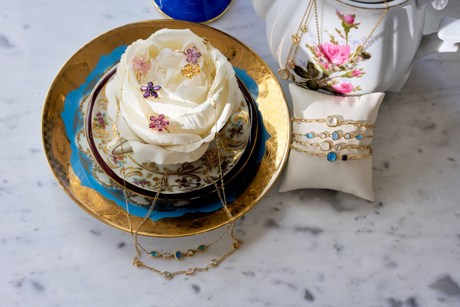 925YG MULTI SHAPE CHALCEDONY MOOSTONE NECKLACE