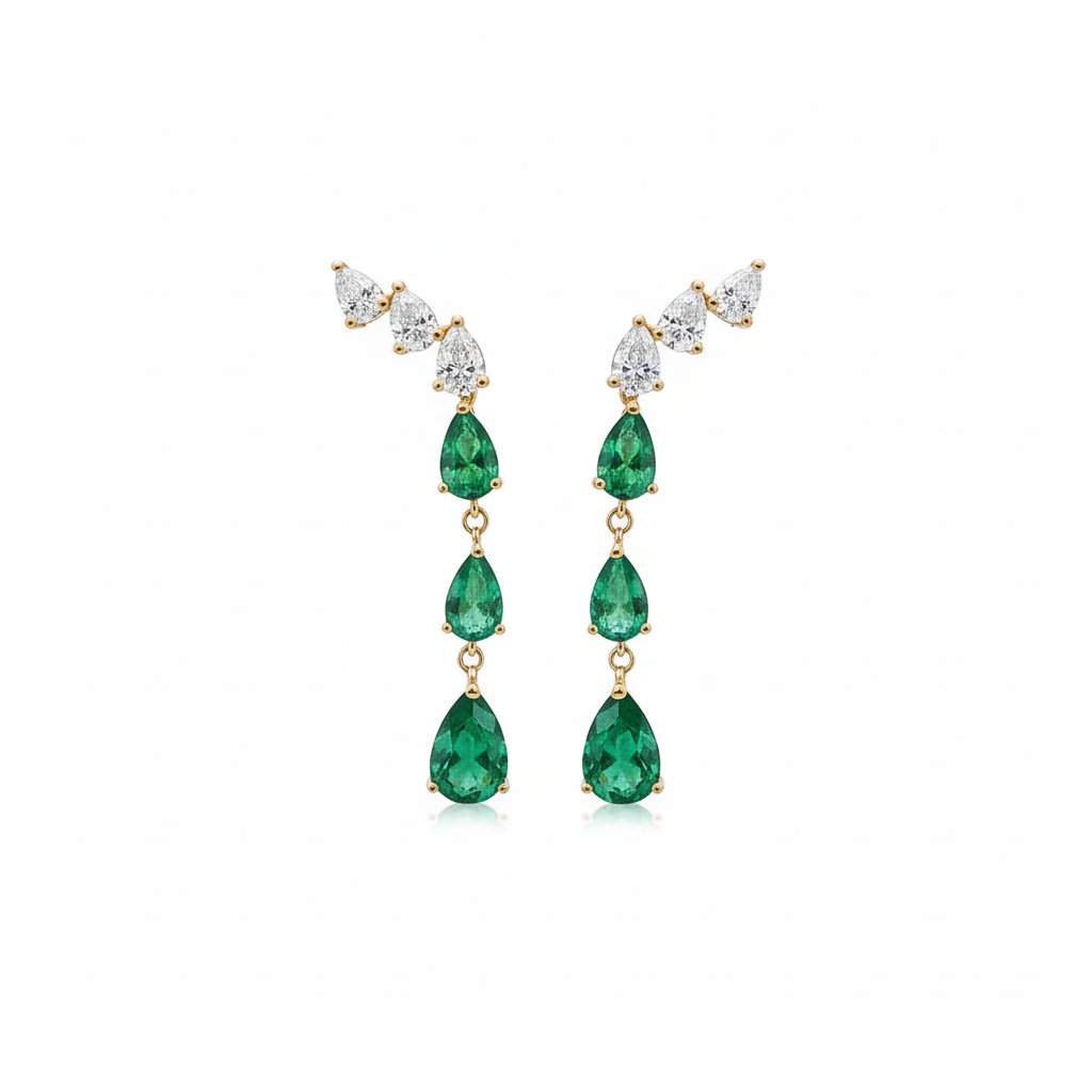 D0.52 14KY EMERALD 1.62CT EARRING