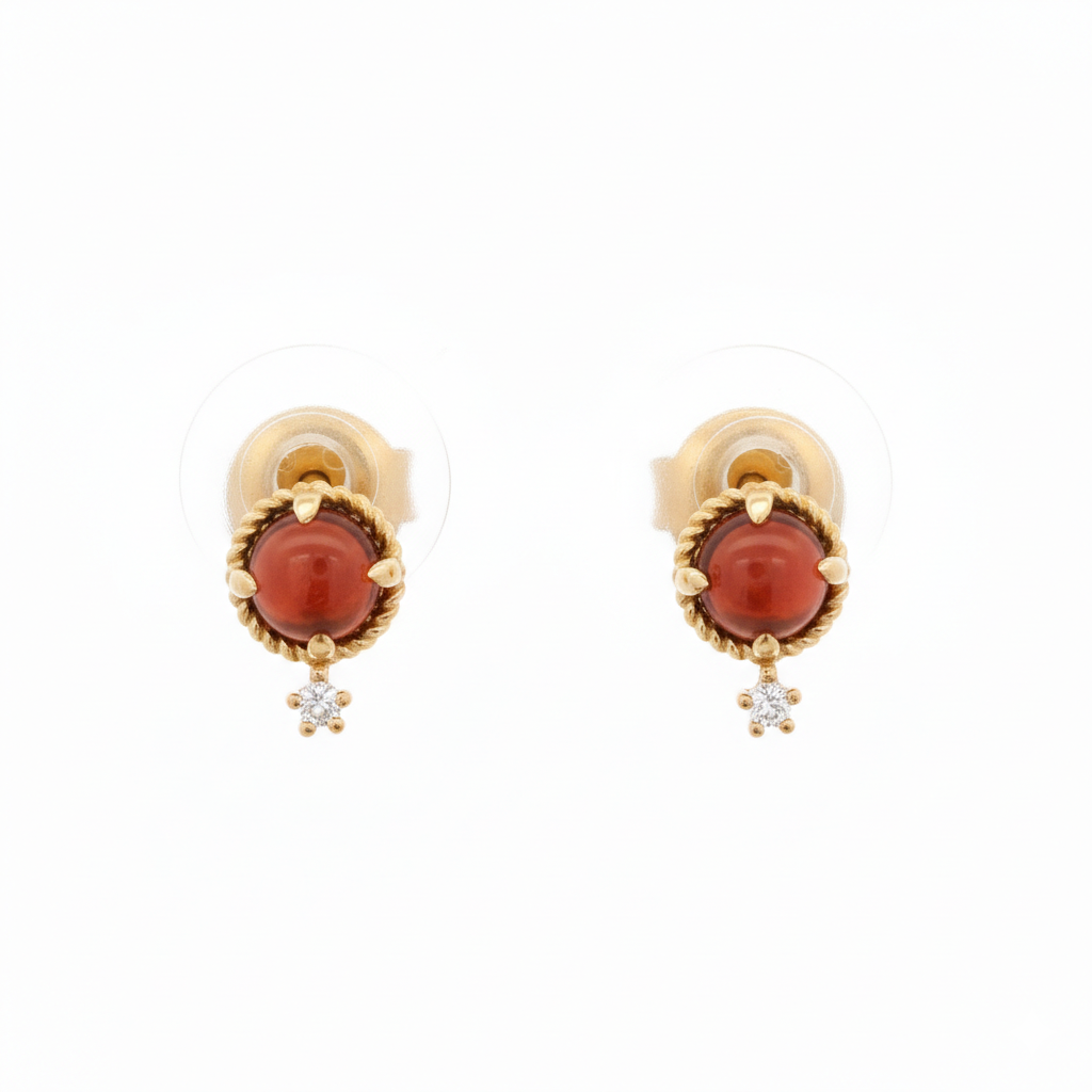 925YG MINI DOME GARNET AND TOPAZ WHITE EARRINGS