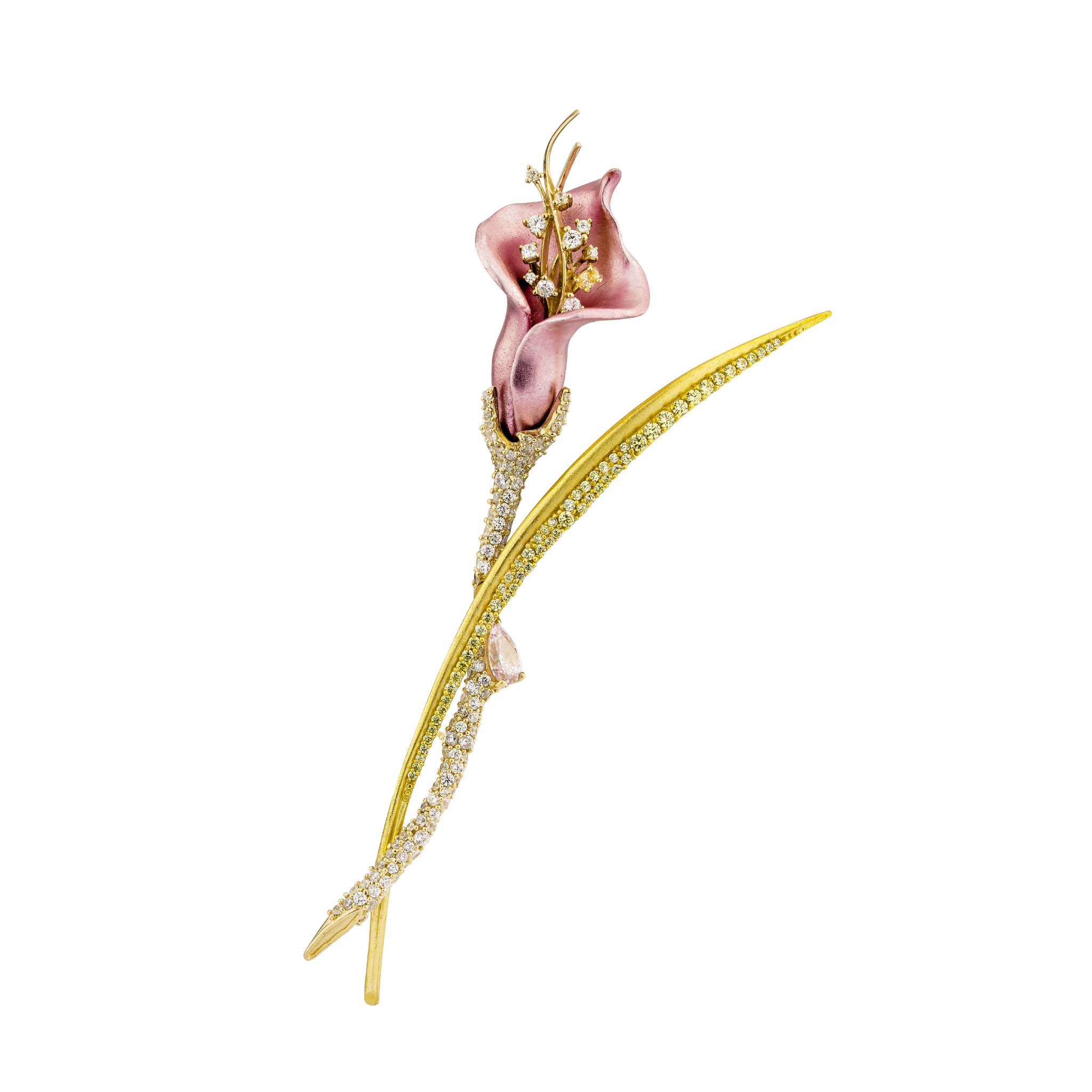 925YG CALLA LILY ALUMINIUM PINK CZ YELLOW PINK BROOCH