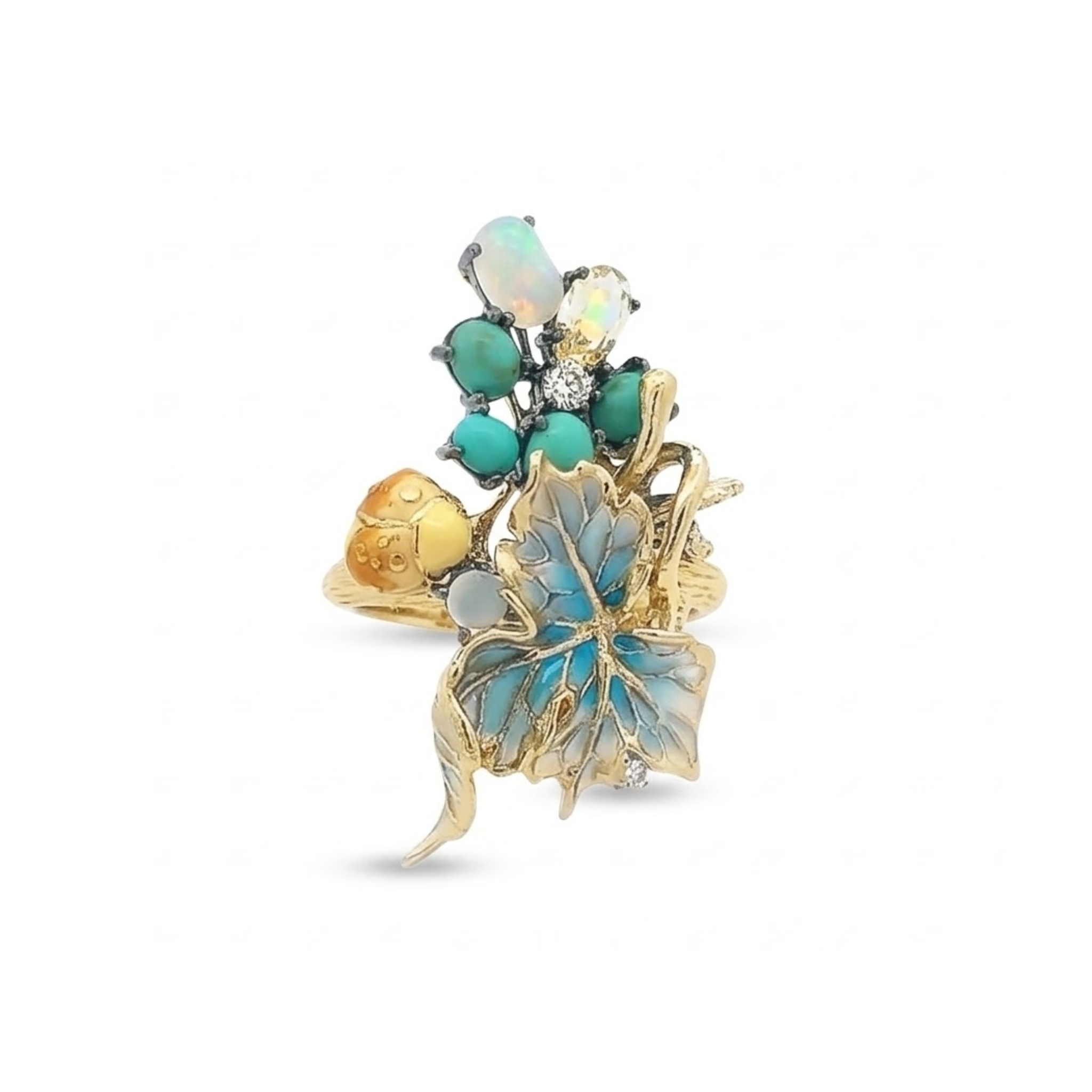 RING SILVER CENTER SYN TURQUOISE MOONSTONE CANNARY WHITE CZ