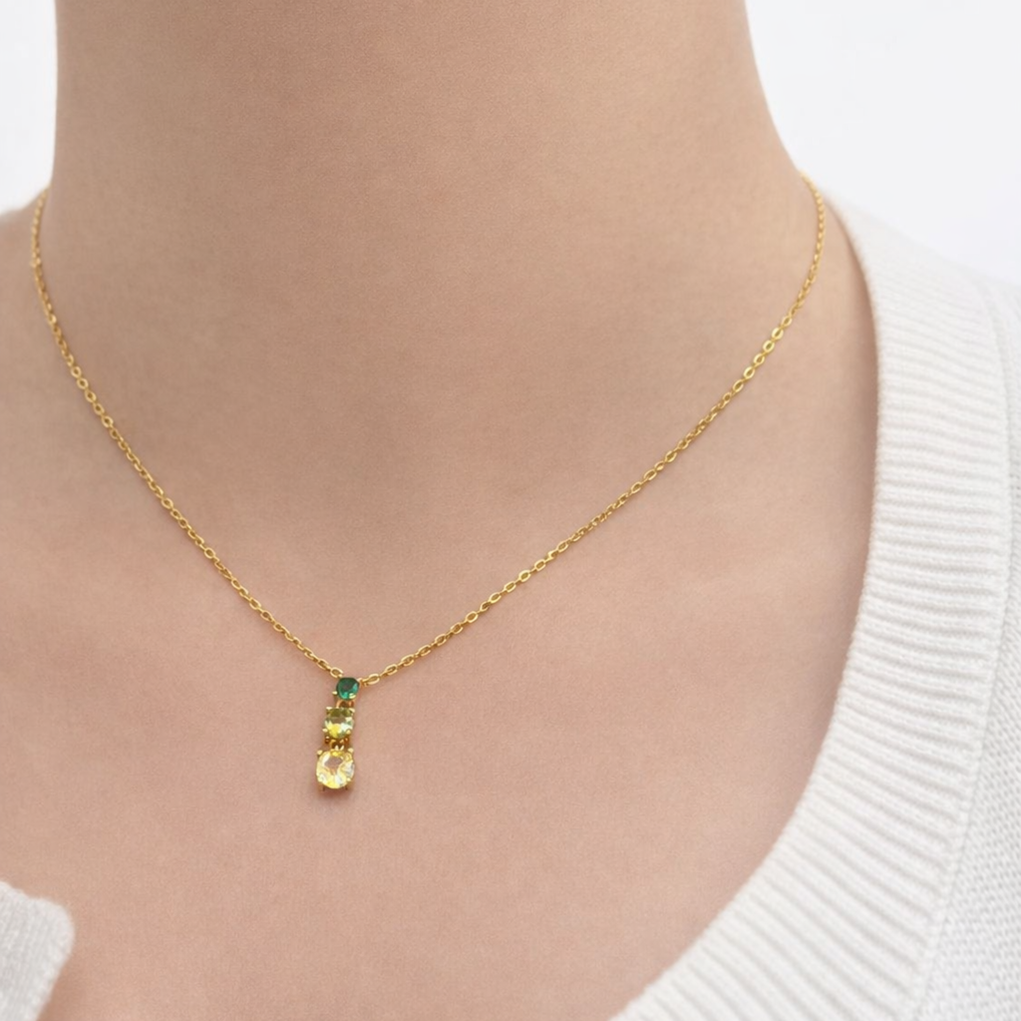 Collar Triple Piedra Verde en Plata 925 Bañada en Oro