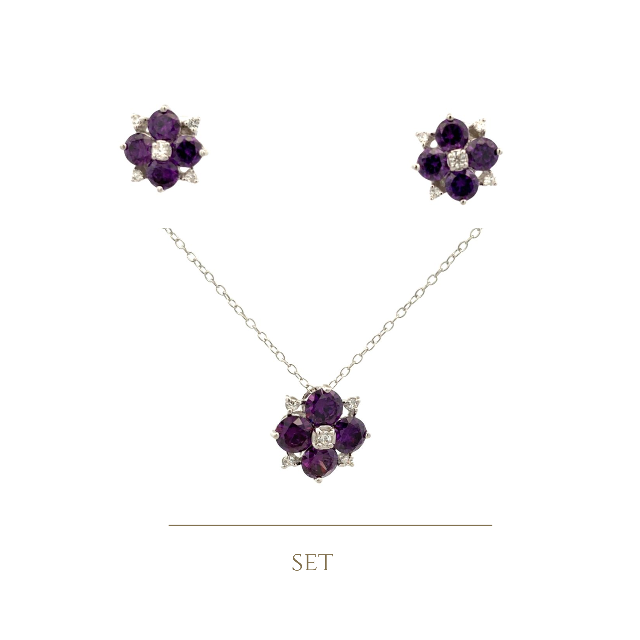 Juego de Flores en Plata 925 y Amatista