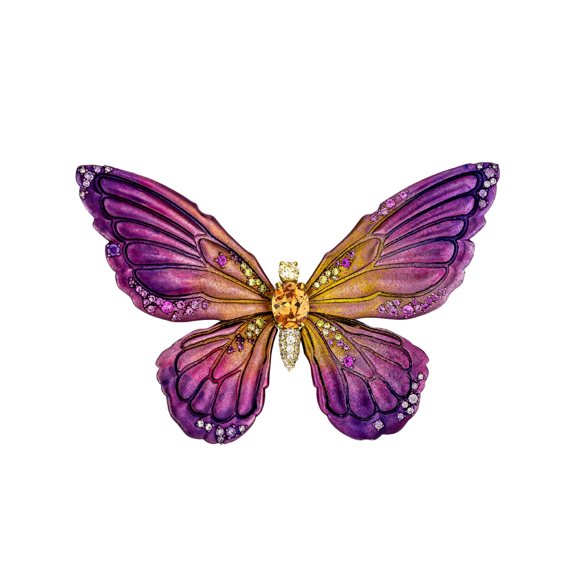 925YG BIG BUTTERFLY ALUMINIUM PURPLE TONE CENTER CHAMPANGE CZ BROOCH