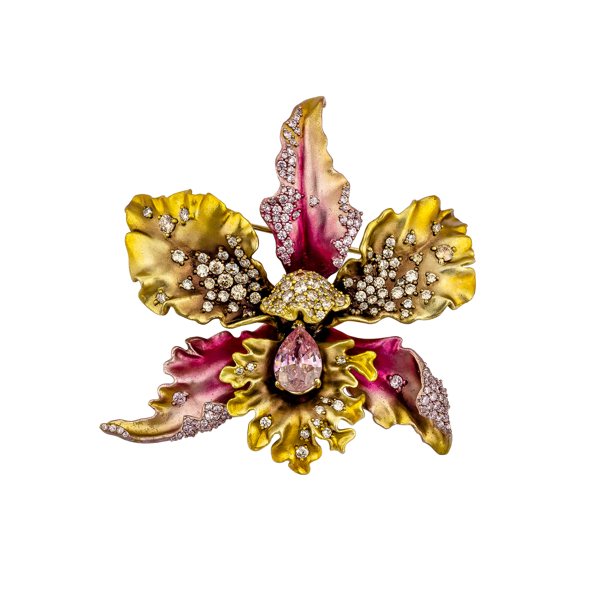 Broche Floral en Plata 925 con Circonias Champagne