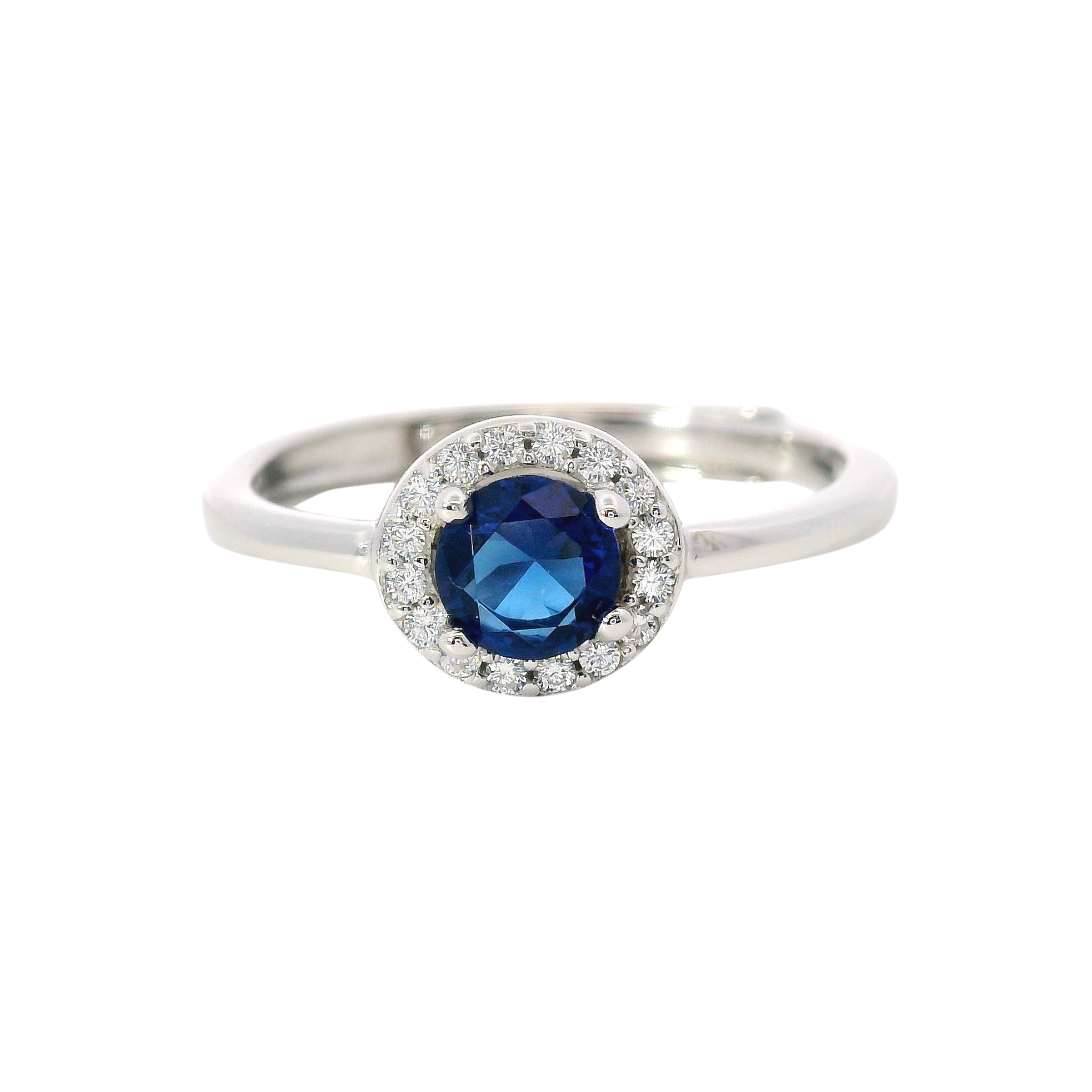 Anillo Ajustable Halo en Plata 925 con Circonia Azul