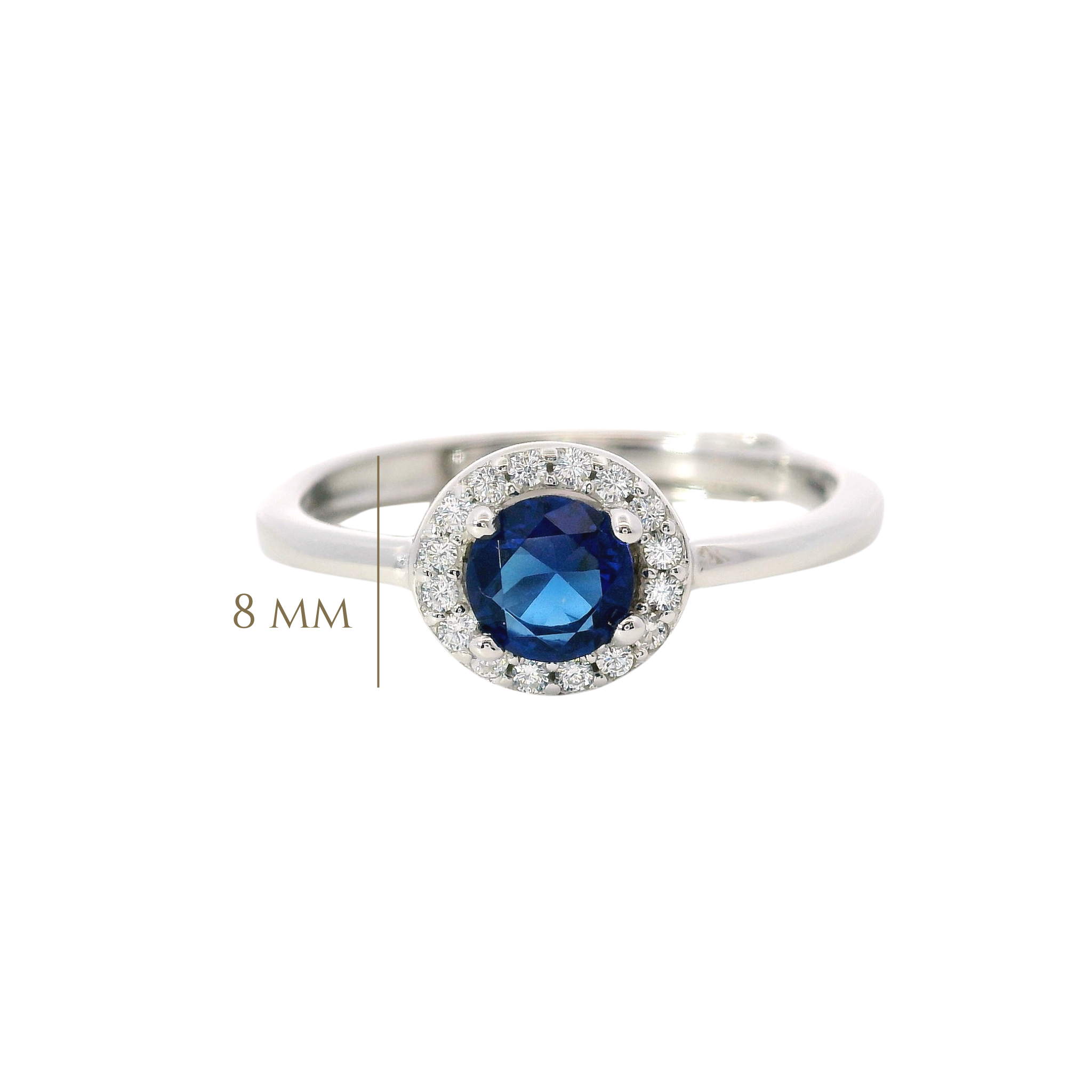 Anillo Ajustable Halo en Plata 925 con Circonia Azul