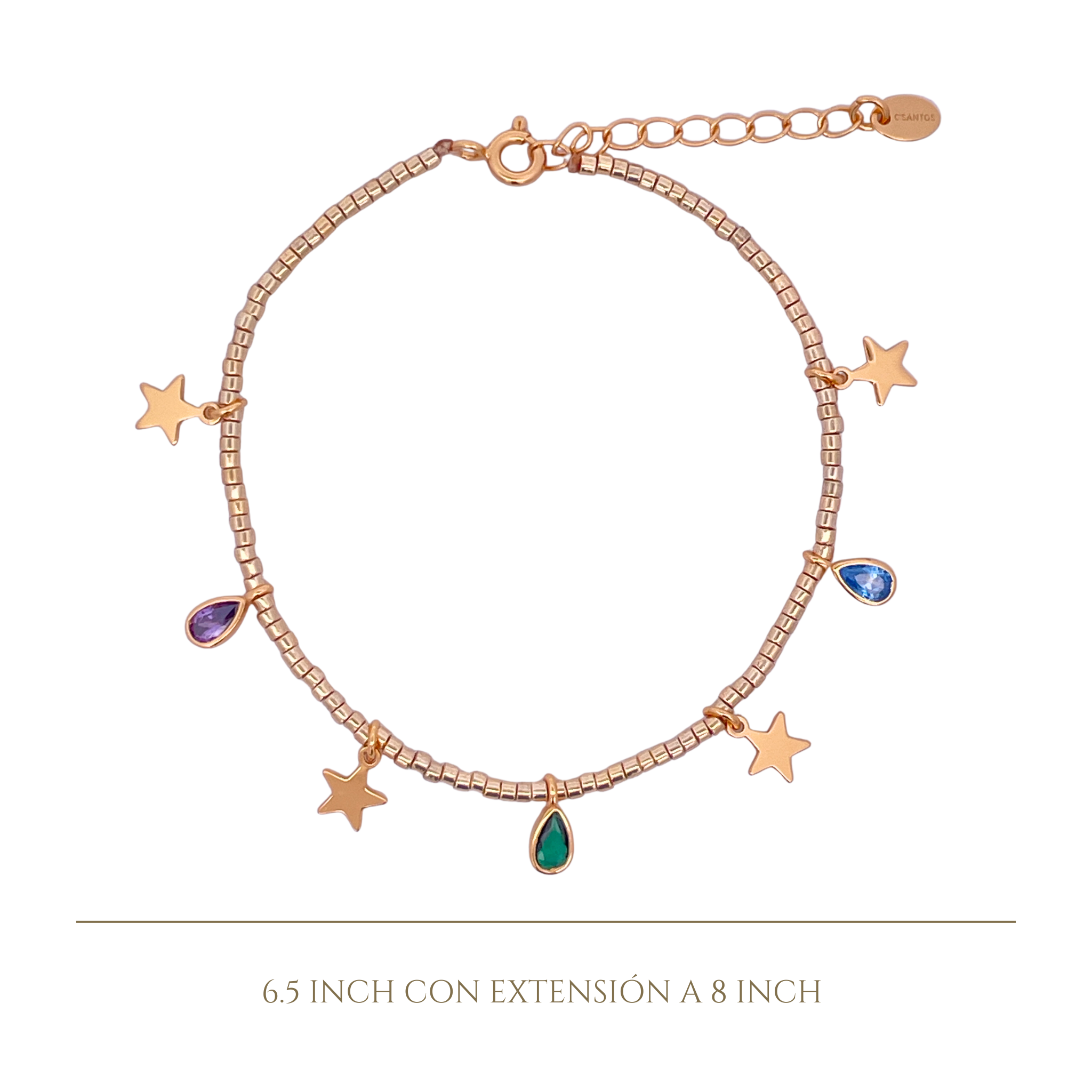 Pulsera de Encantos Estrella y Gota en Plata 925 Bañada en Oro