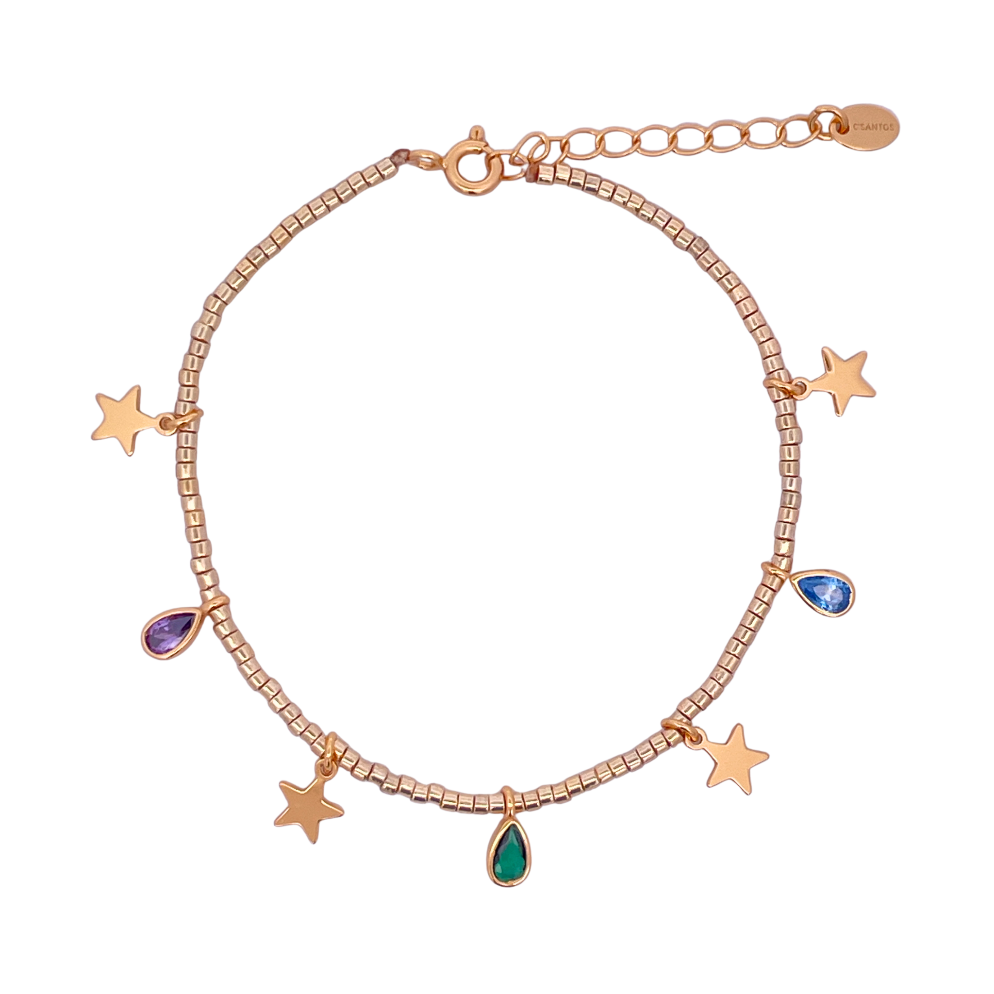 Pulsera de Encantos Estrella y Gota en Plata 925 Bañada en Oro