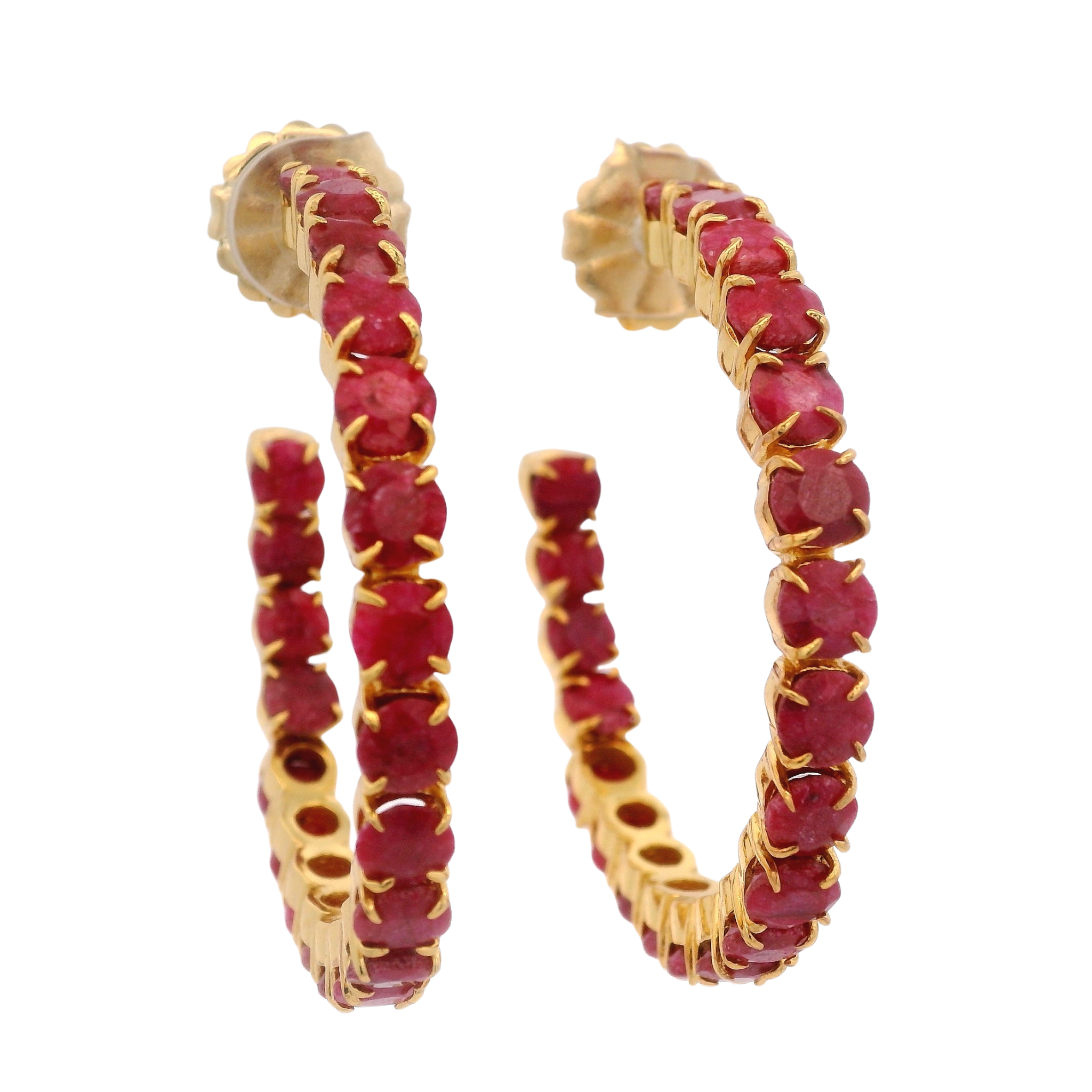 HOOP EARRINGS SET WITH ROUND 4MM FACETED RUBY