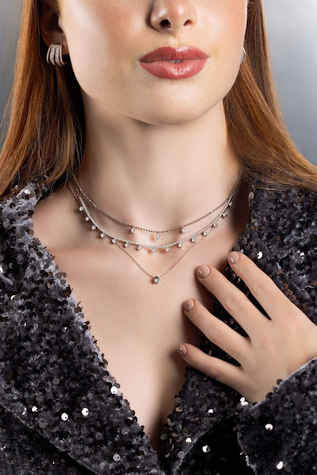 925SL TRIPLE STONE WHITE CZ BEANDS NECKLACE