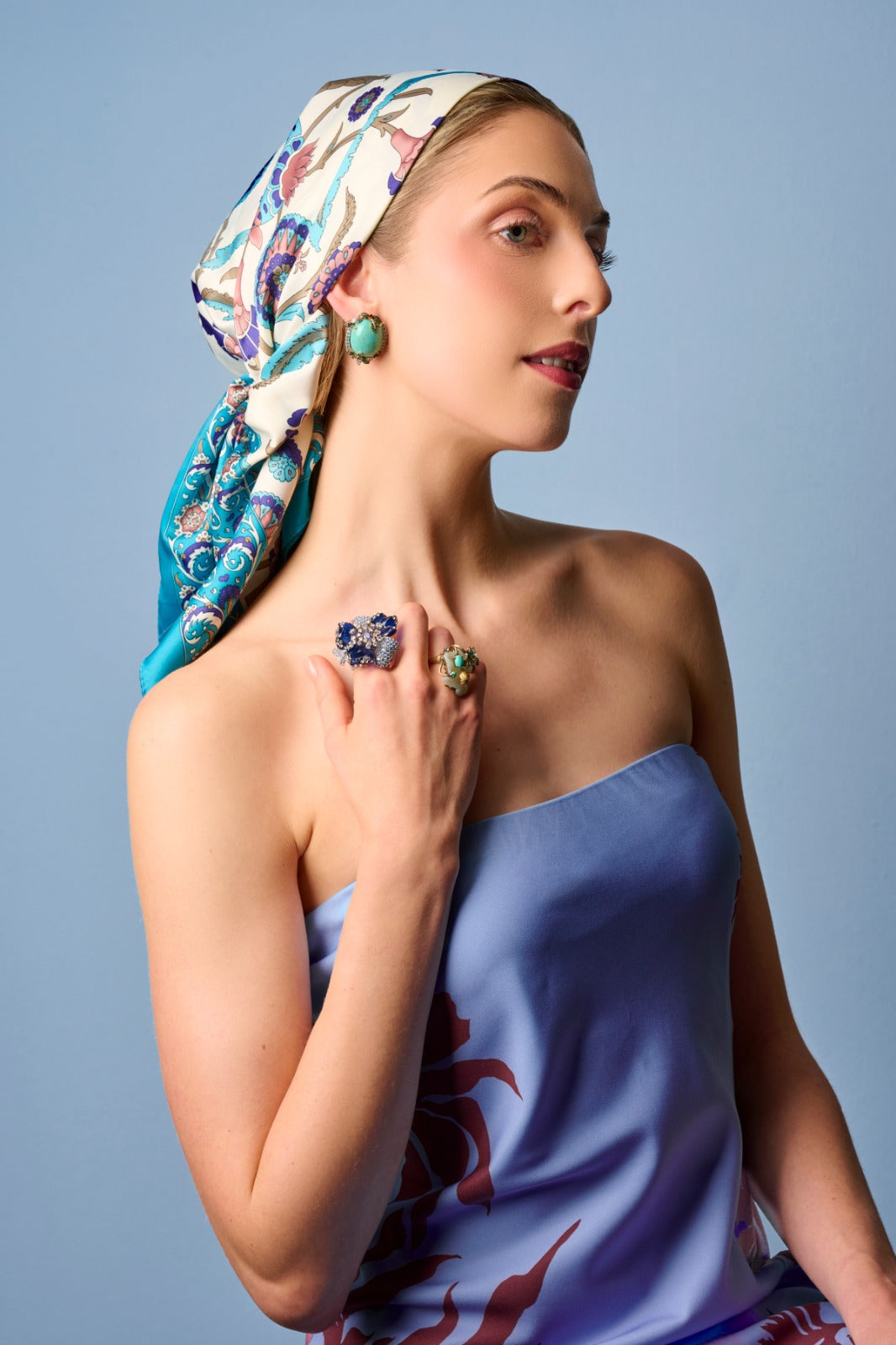 EARRING SILVER CENTER SYN TURQUOISE WHITE CZ GREEN ORANGE CZ