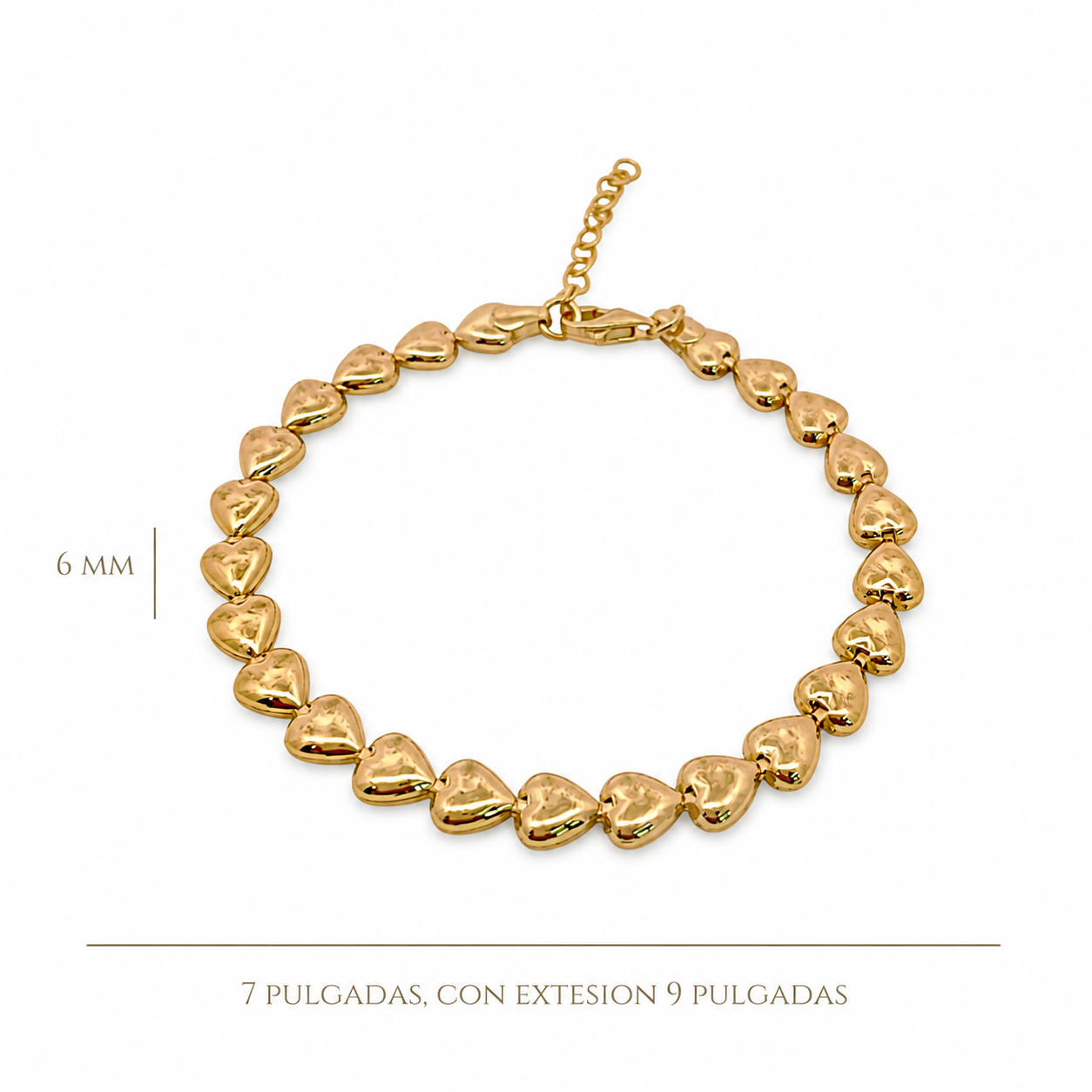 Pulsera Corazones en Plata 925 Bañada en Oro