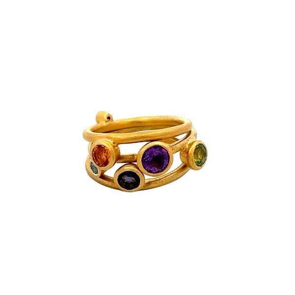 ANILLO DE AMATISTA BRASILEÑA CITRINA GRANATE E IOLITA EN PLATA 925 CON BAÑO DE ORO AMARILLO - C'SANTOS