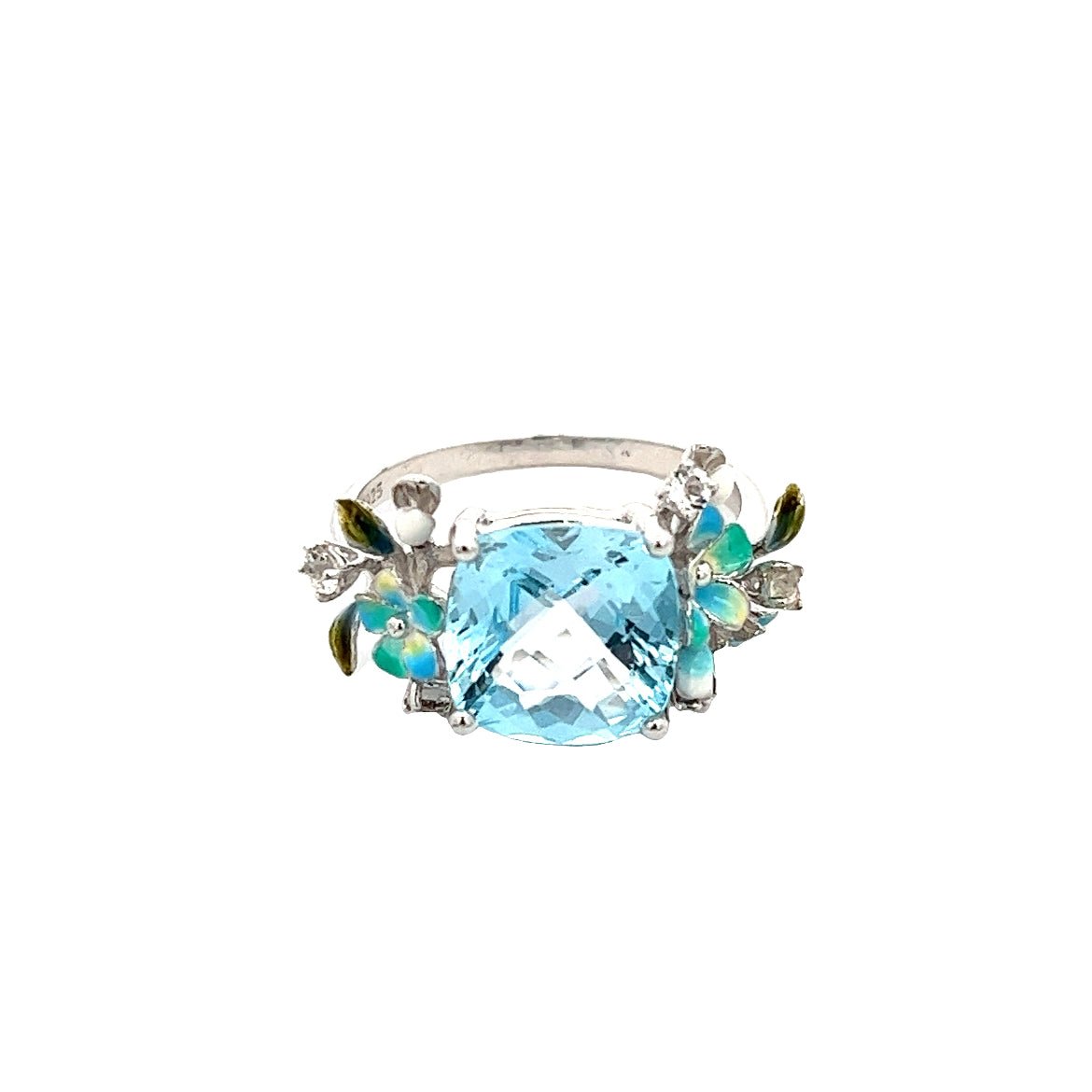 ANILLO DE PLATA 925 CON FLORES TOPACIO CELESTE Y CRISTALES - C'SANTOS