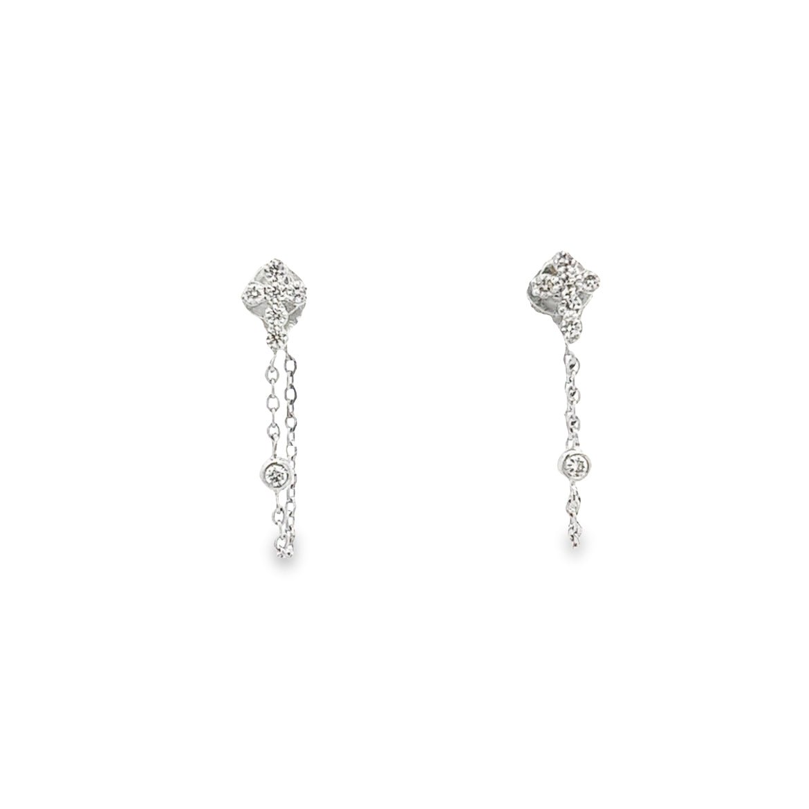 ARETES ORO BLANCO 14K CON CRUZ Y DIAMANTES - C'SANTOS