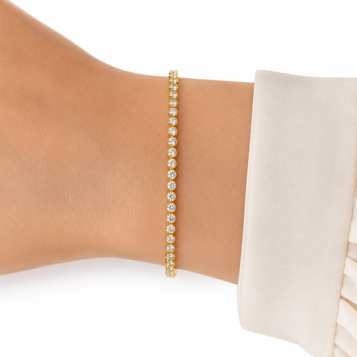 Pulsera Tennis en Plata 925 Bañada en Oro