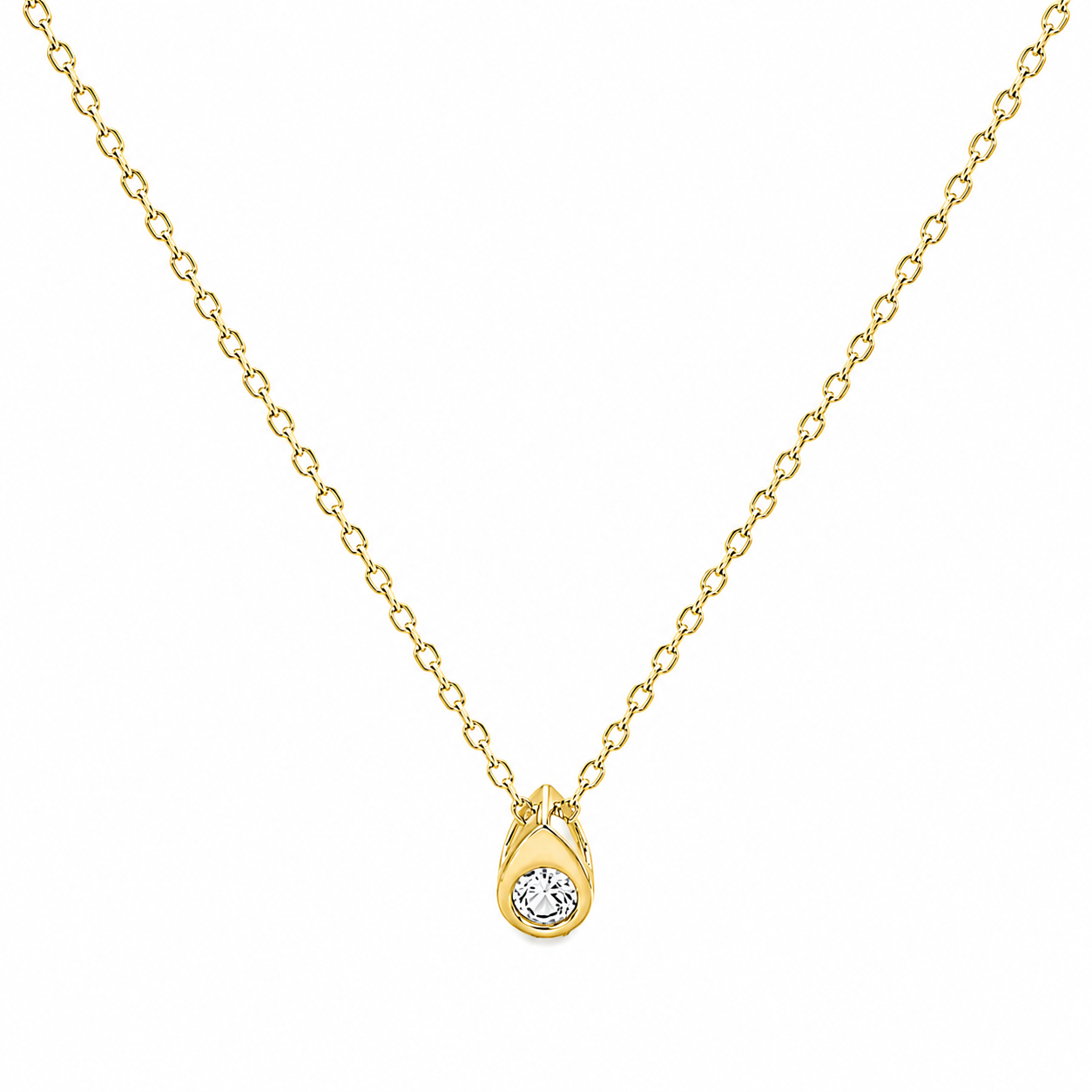 Collar Solitario con Circonia en Plata 925 Bañada en Oro