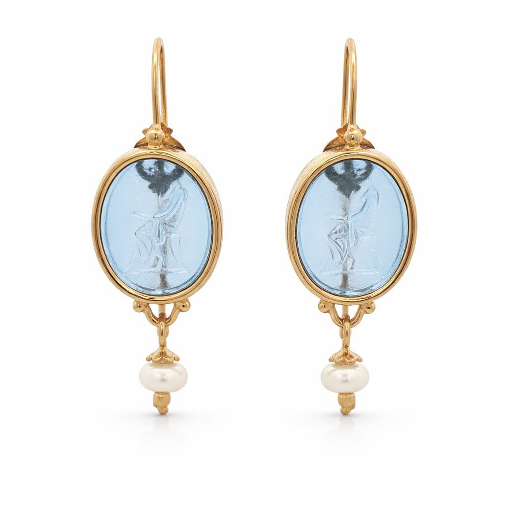 Aretes Dama Azul con Perlas en Plata 925