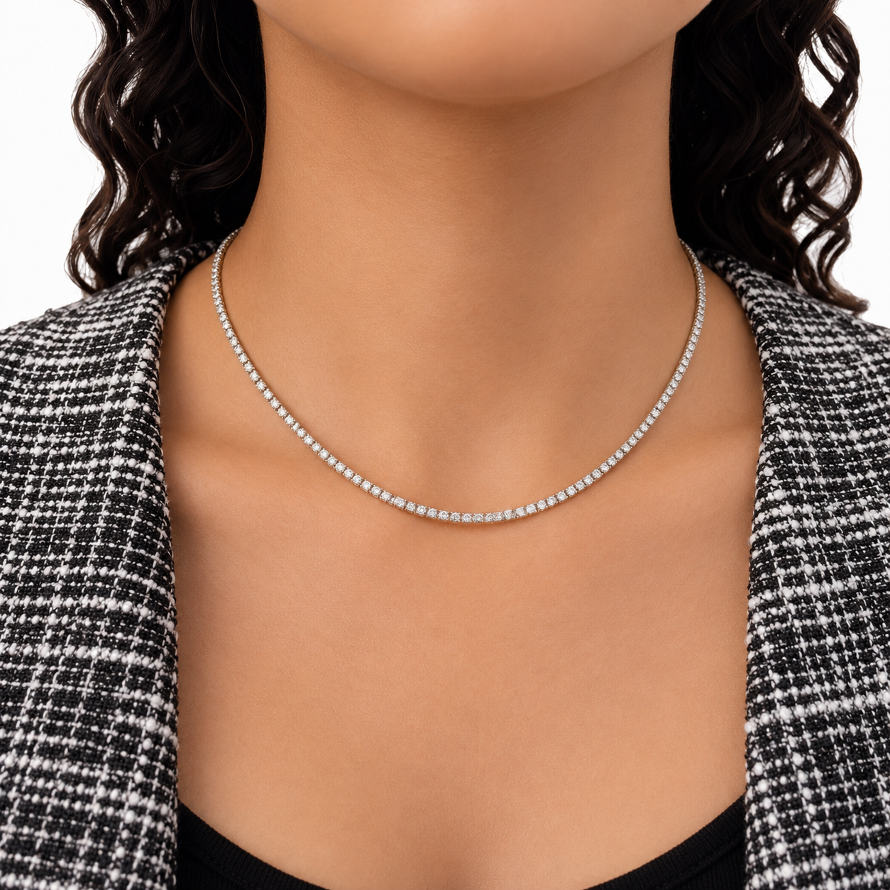 Collar Tennis en Oro Blanco 14K con Diamantes