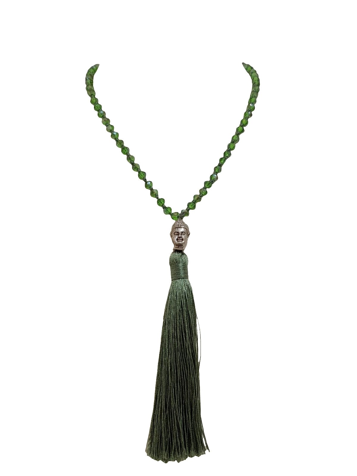 COLLAR DE HILO CON CRISTALES Y TASSEL VERDE - C'SANTOS