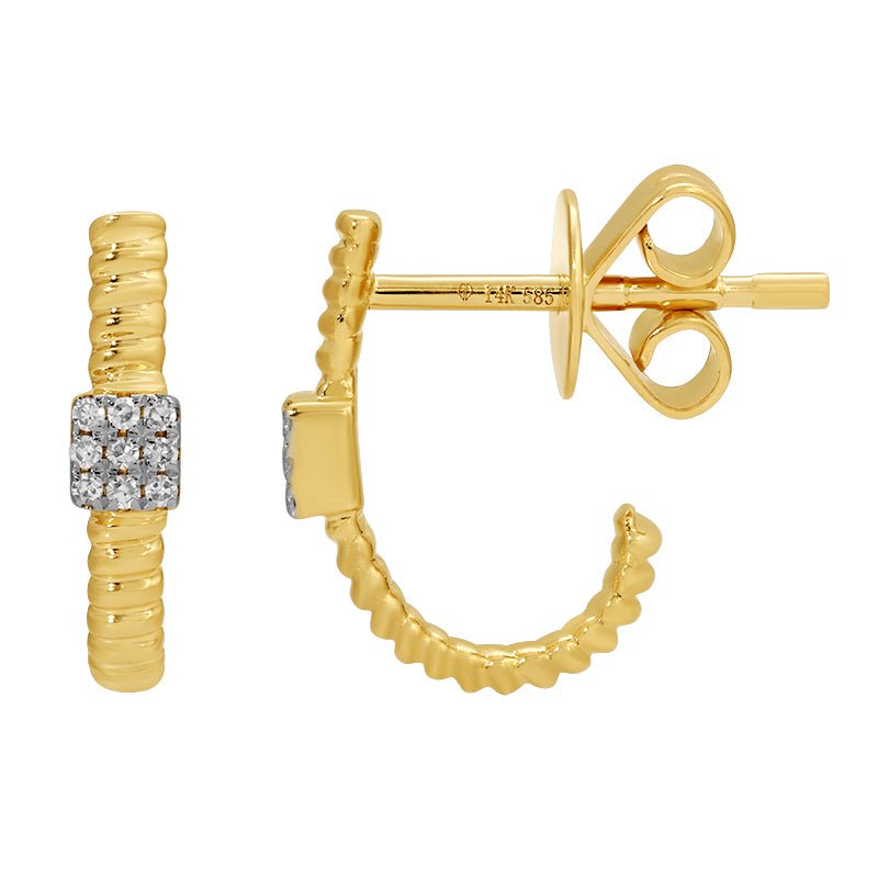 D0.04CT 14KY TEXTURE SQUARE PAVE EARRINGS - C'SANTOS