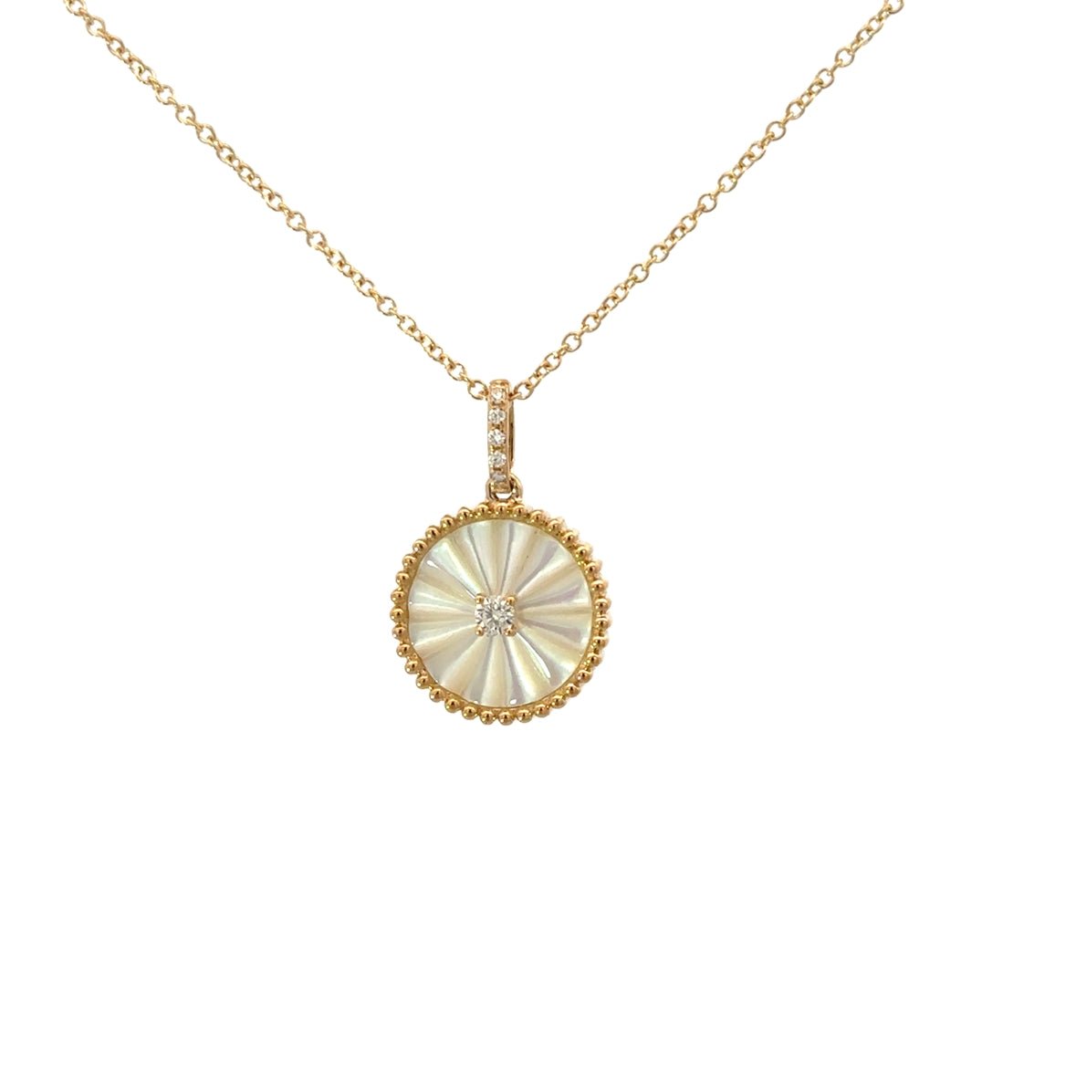 D0.06CT 14KY CLOVER TEXTURE CENTER DIAMOND NECKLACE MOP1.35CT - C'SANTOS