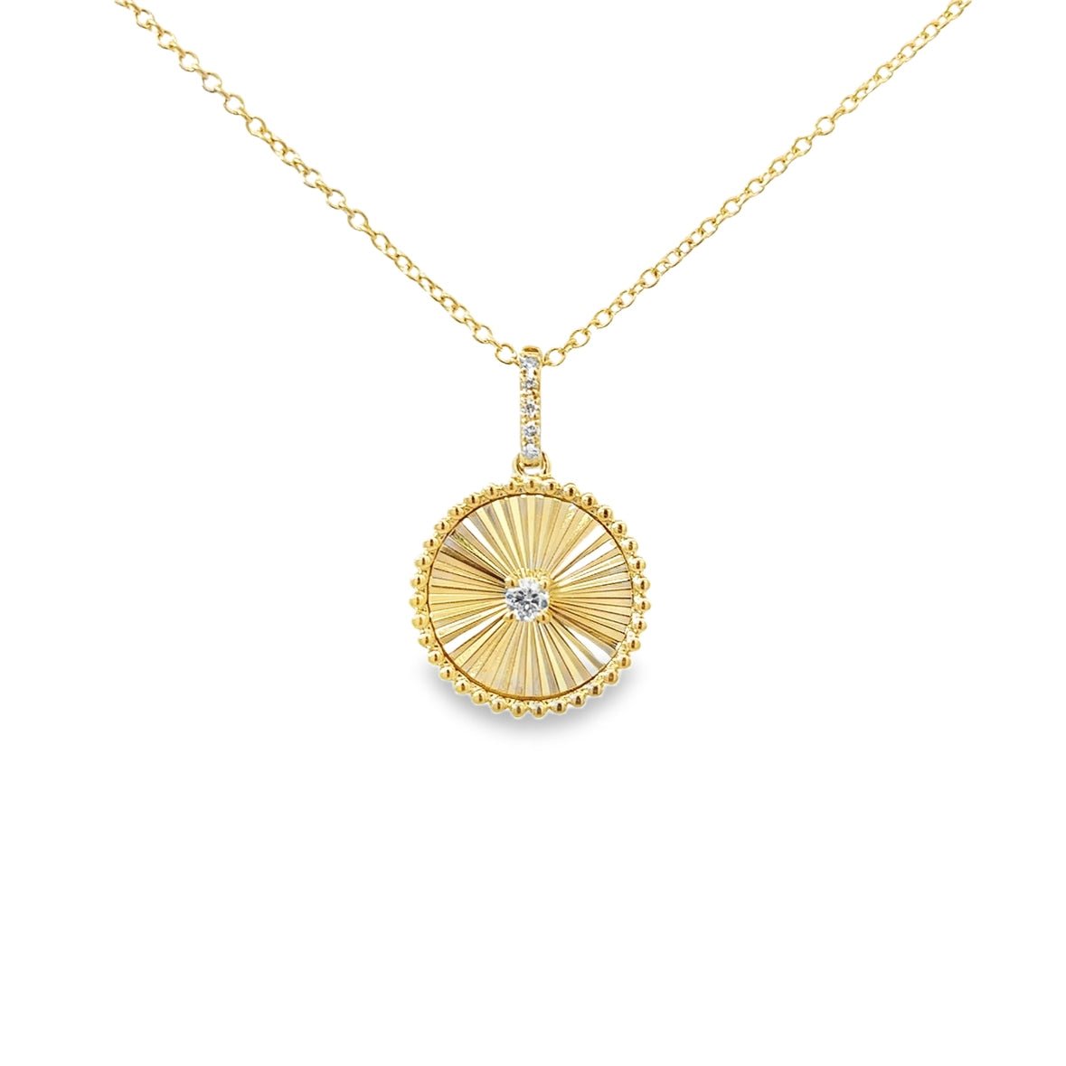 D0.06CT 14KY COIN TEXTURE CENTER DIAMOND NECKLACE - C'SANTOS