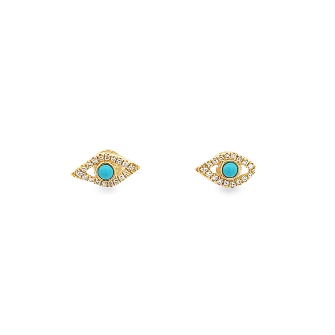 D0.07 14KY RECONSTRUCTED TURQUOISE DIAMOND EYE STUD EARRINGS - C'SANTOS