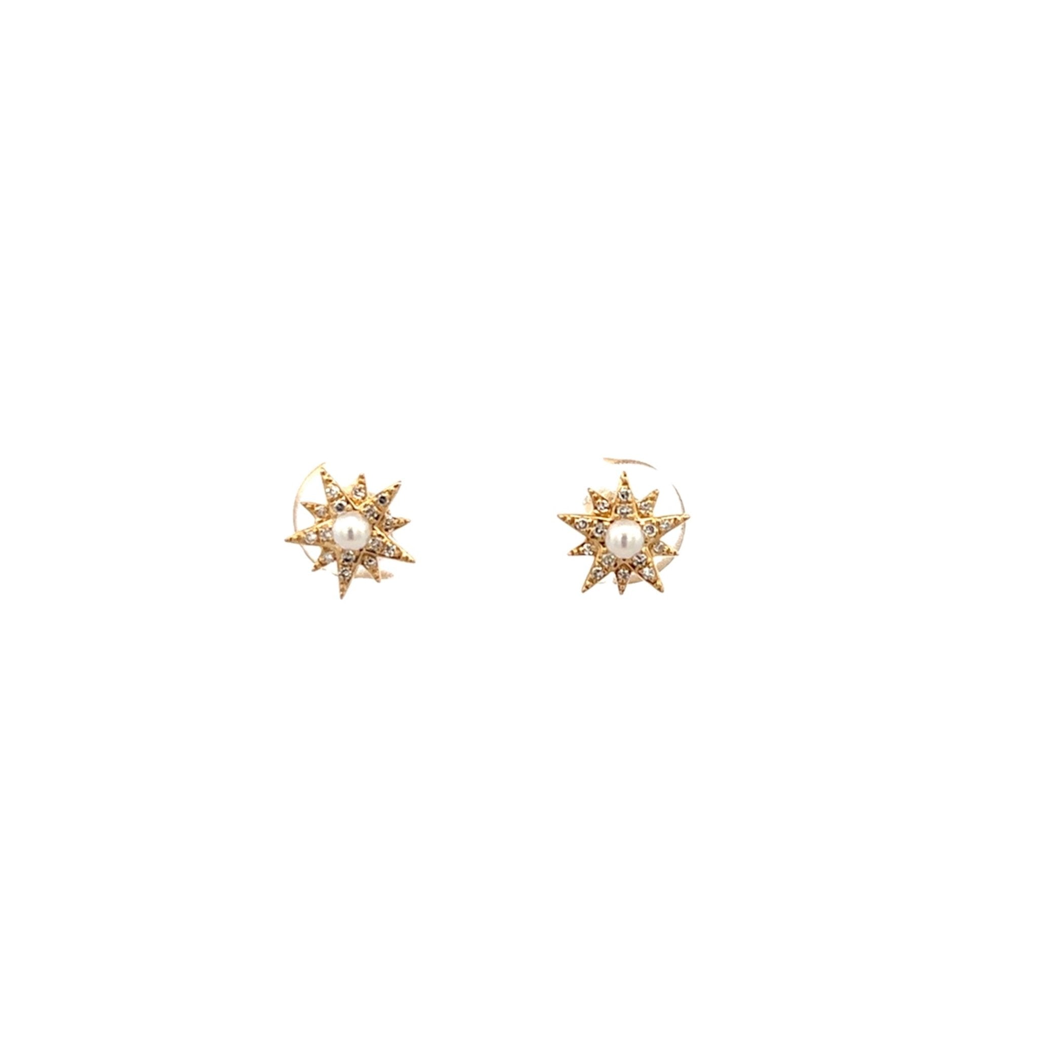 D0.07CT 14KY NORTH STAR WITH PEARL STUDS EARRINGS - C'SANTOS