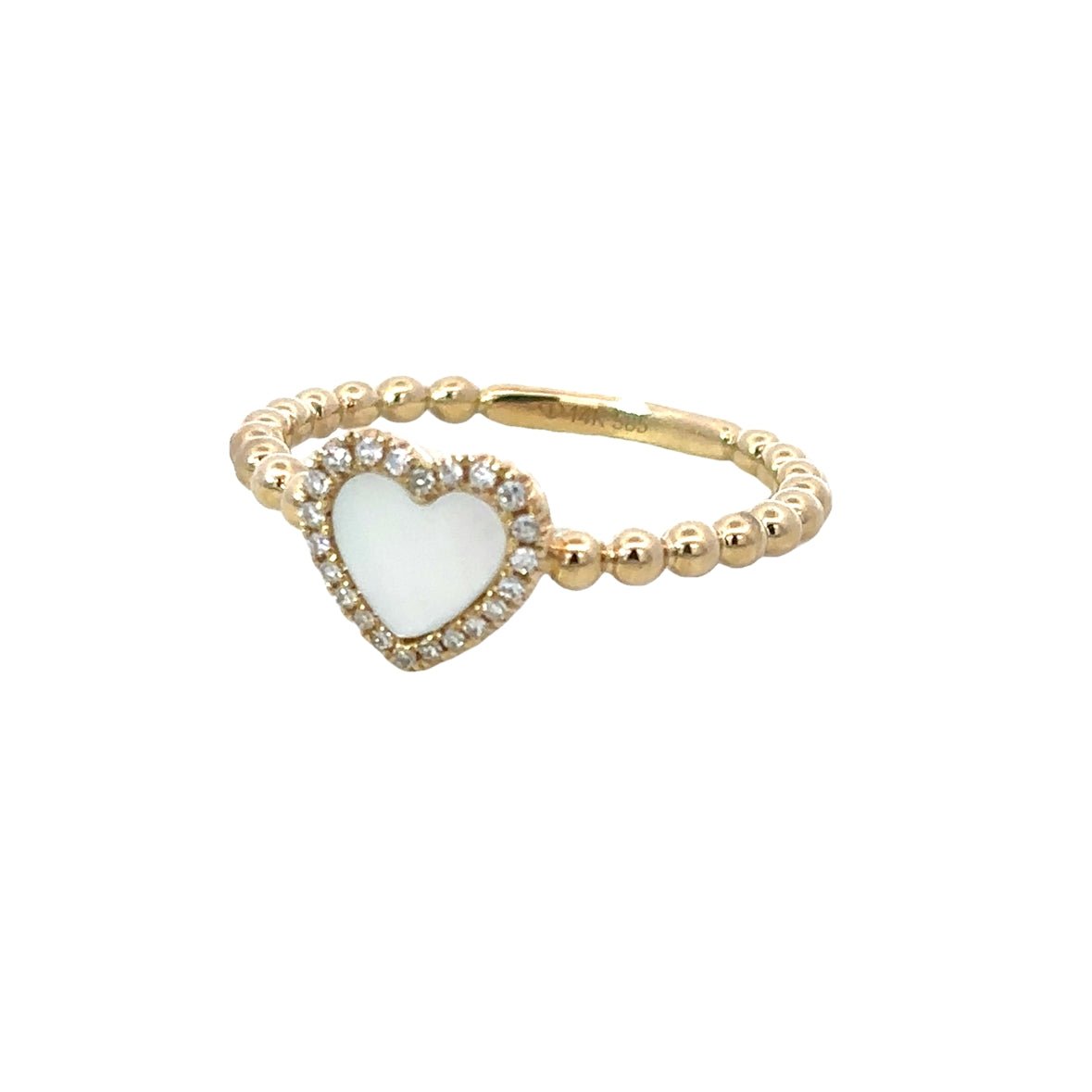 D0.08CT 14KY HEART SMALL BEADS RING MOP0.36CT T6.5 - C'SANTOS