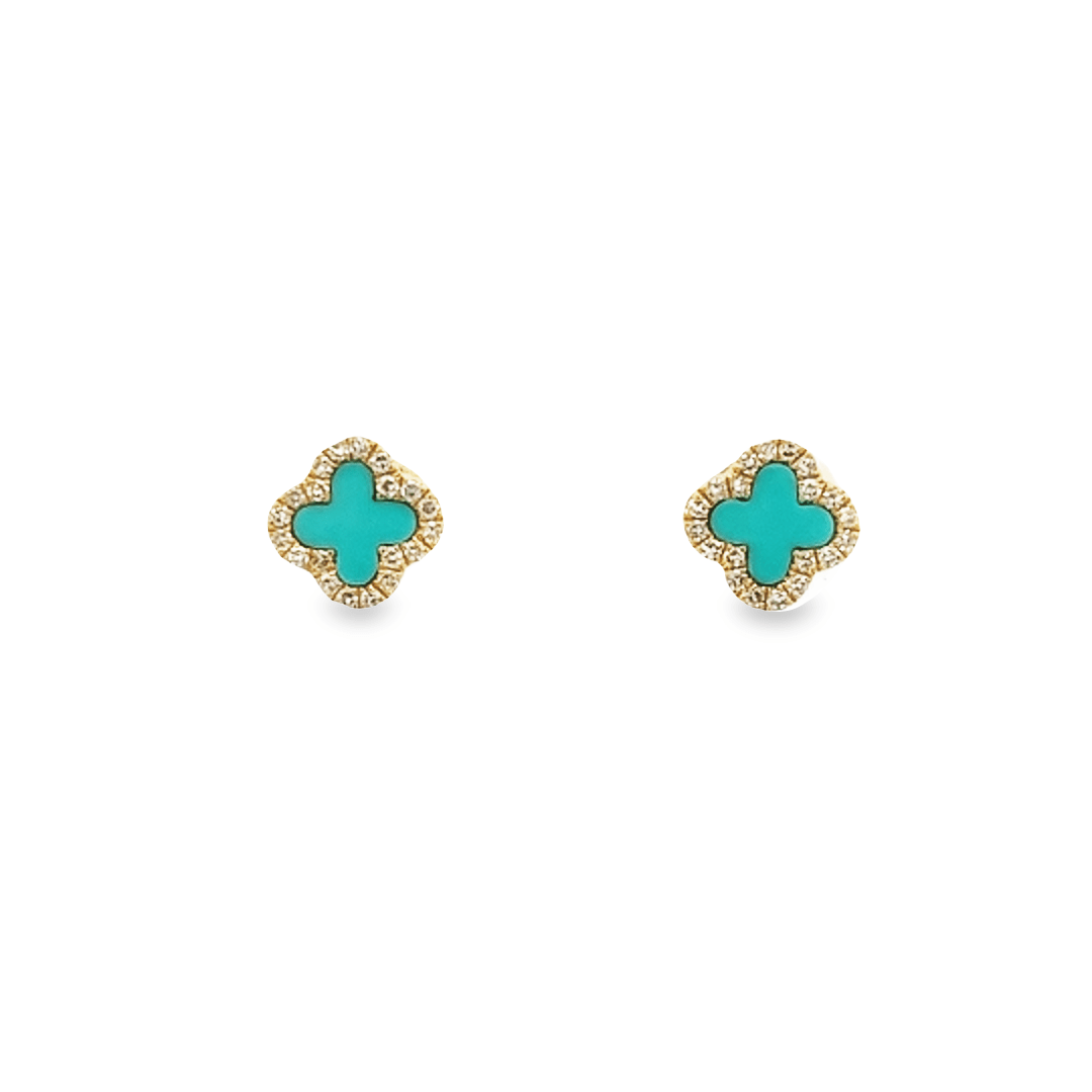 D0.09 14KY CLOVER TURQUOISE EARRINGS - C'SANTOS