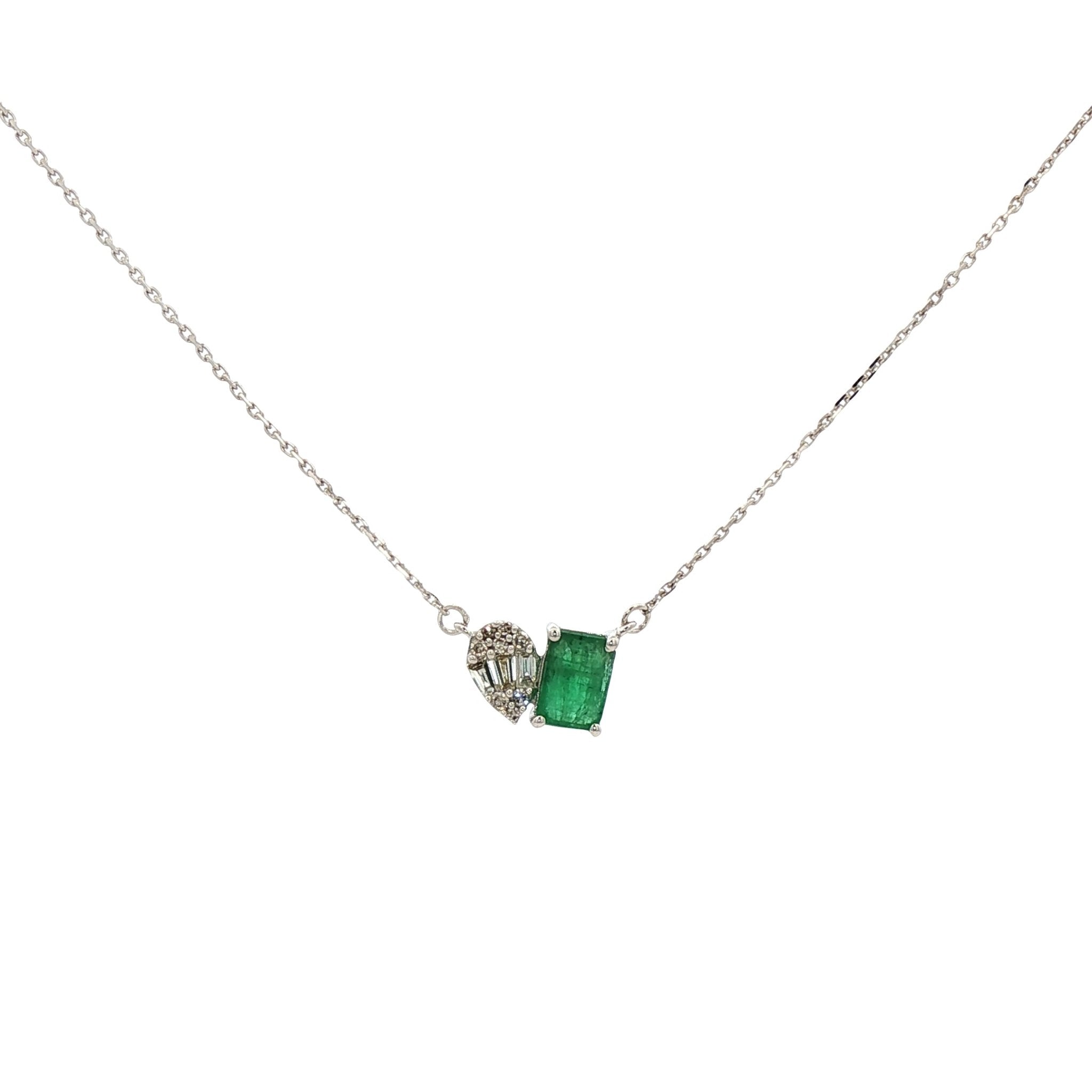 D0.09CT 14KW DROP AND BAGUETTE NECKLACE EM0.50CT - C'SANTOS